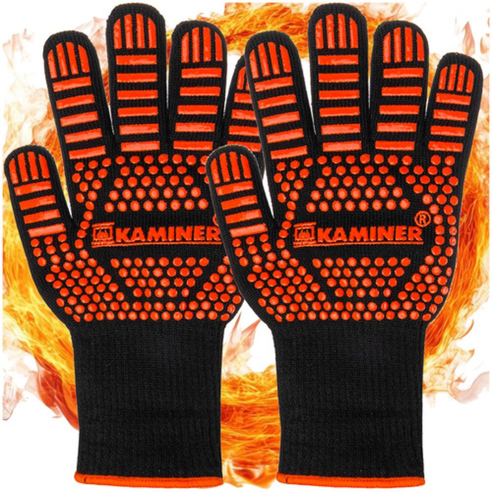 Kaminer Grillhandschuhe Hitzebeständige Handschuhe, (Spar-Set, hitzebeständig), Perfekt für Grill, Kamin, Backofen oder Lagerfeuer