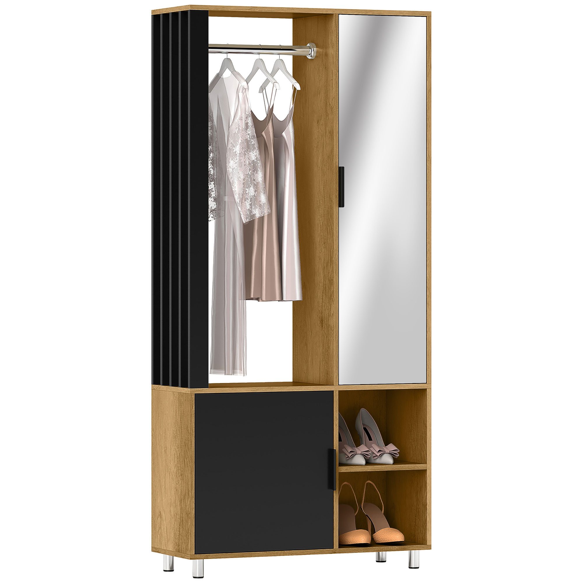 HOMCOM Kleiderschrank Garderobe Set mit Spiegel, Kleiderstange, Schuhschran günstig online kaufen