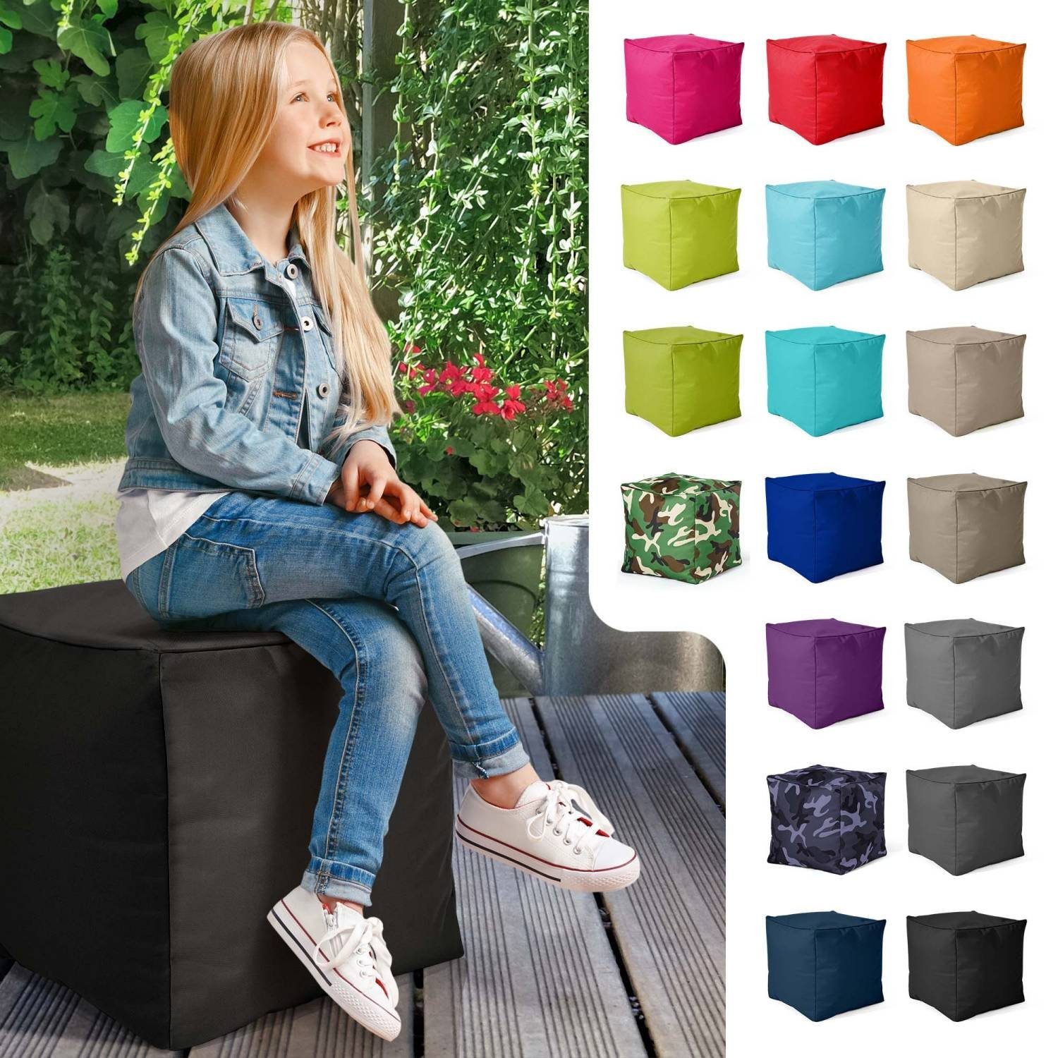 und - für Green EPS-Perlen Schwarz Kinder Sitzsack Cube mit für Sitz-Pouf Sitzhocker Bodenkissen Fußhocker Sitzsäcke), Füllung, 40x40x40cm Erwachsene (Hocker Sitzkissen Bean Fußkissen