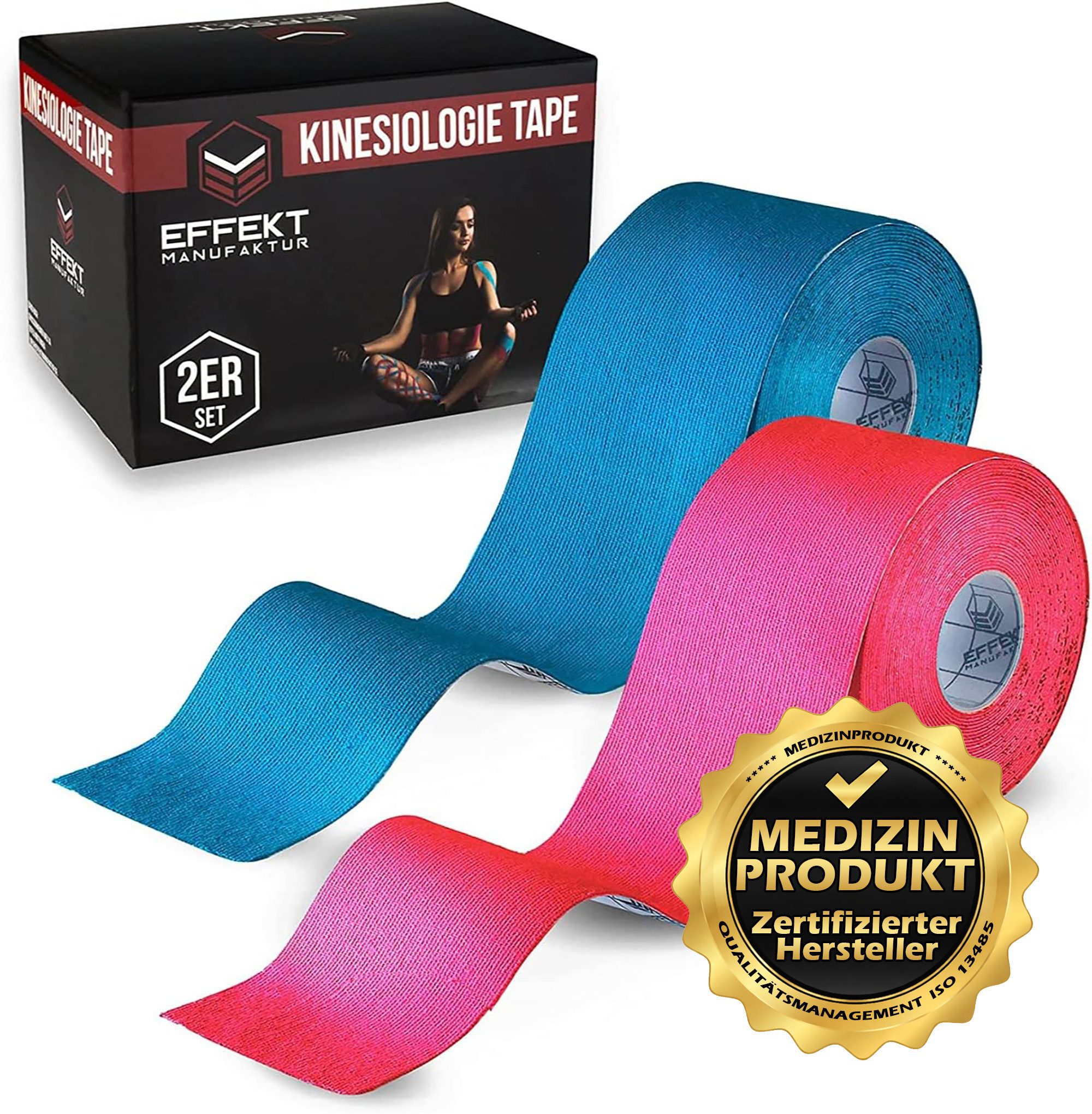 Effekt Manufaktur Kinesiologie-Tape - 2 Rollen – 500 x 5 cm – Kinesiotape in blau und pink (2-St) 50-60 % Dehnbarkeit