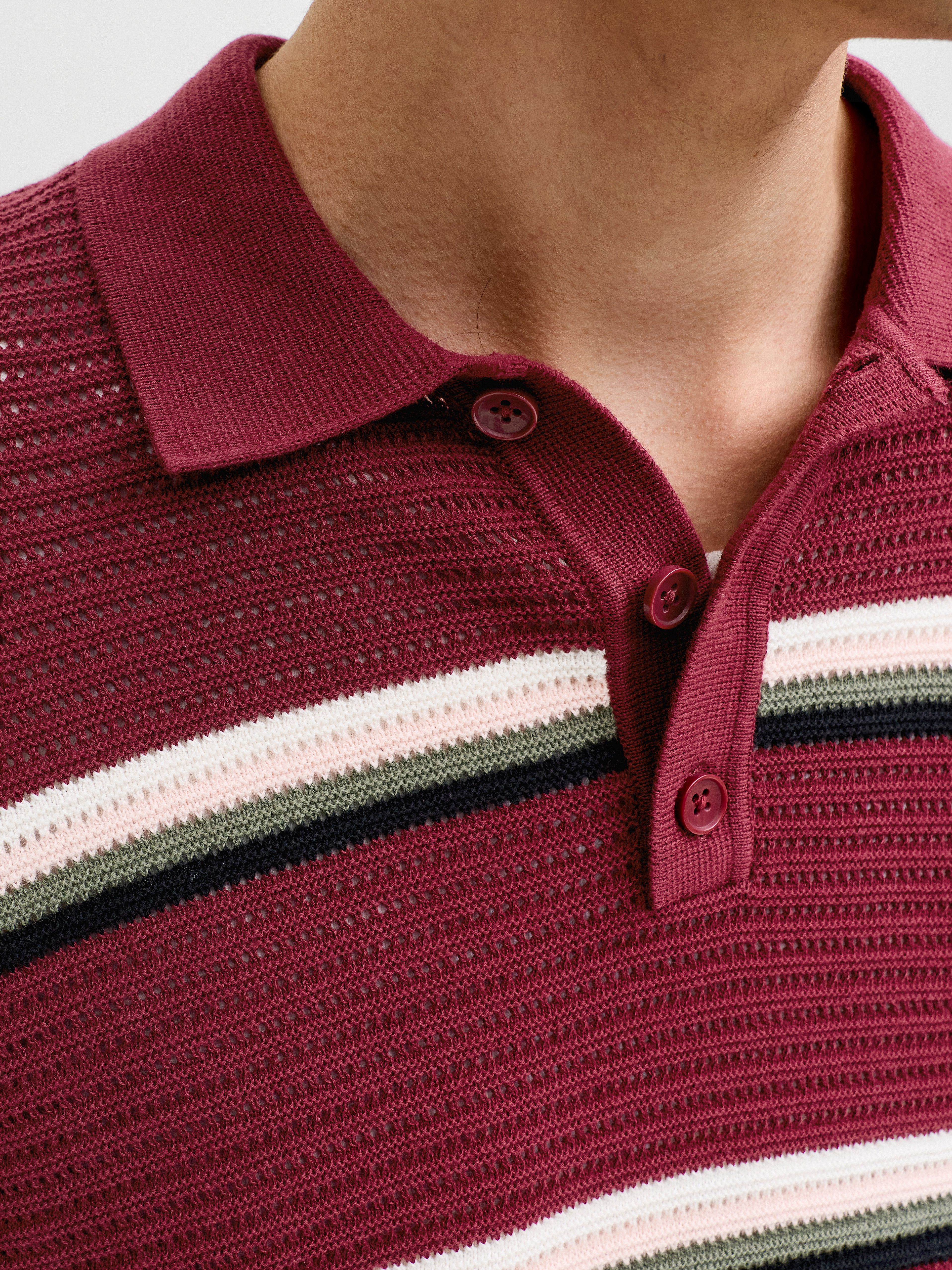 Jack & Jones Polokragenpullover JORMAINE KNIT STRIPE POLO SN Baumwolle, relaxed fit