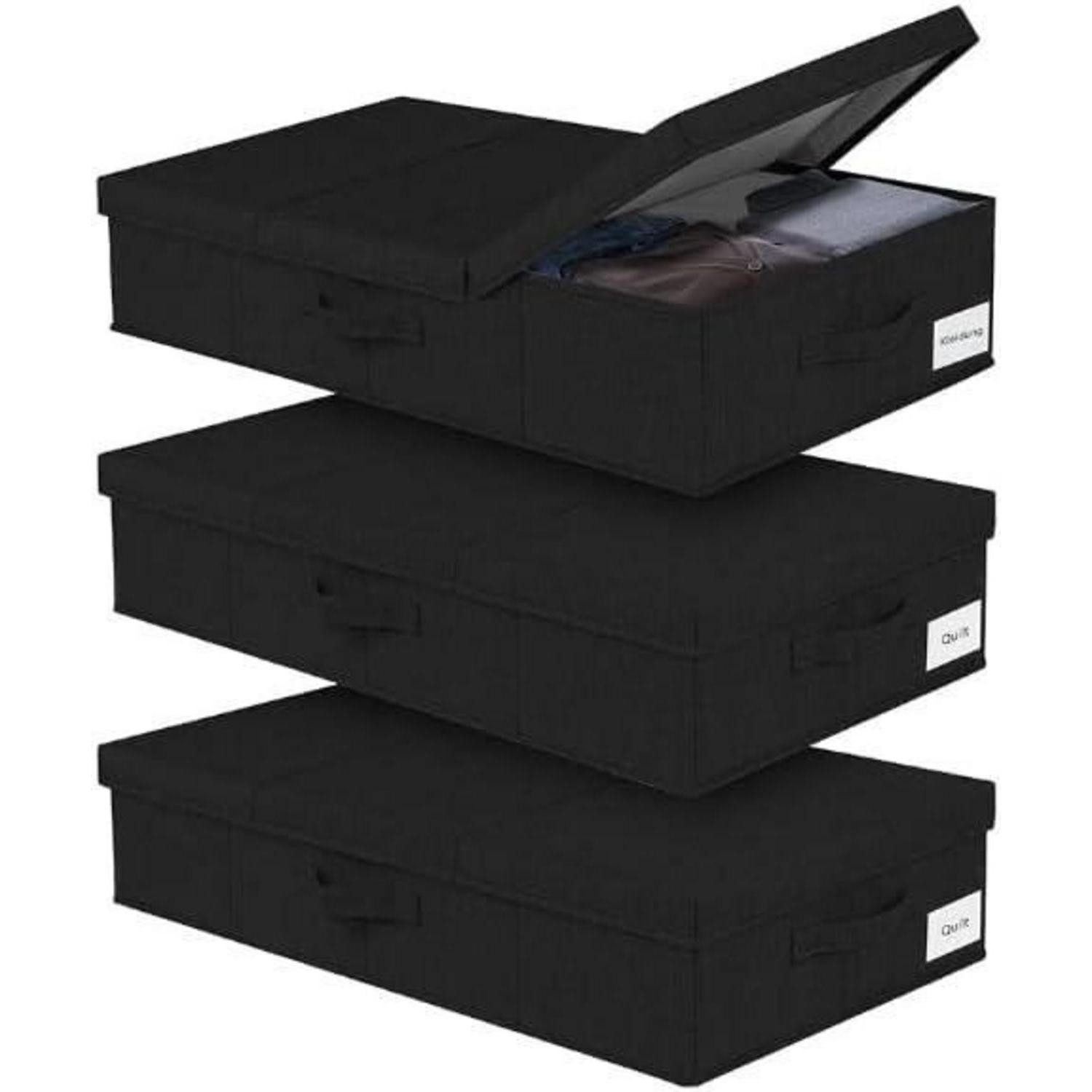LuxusKollektion Unterbettkommode Unterbett Aufbewahrungsbox 3 Stück faltbar 15cm Deckel Schwarz3pcs