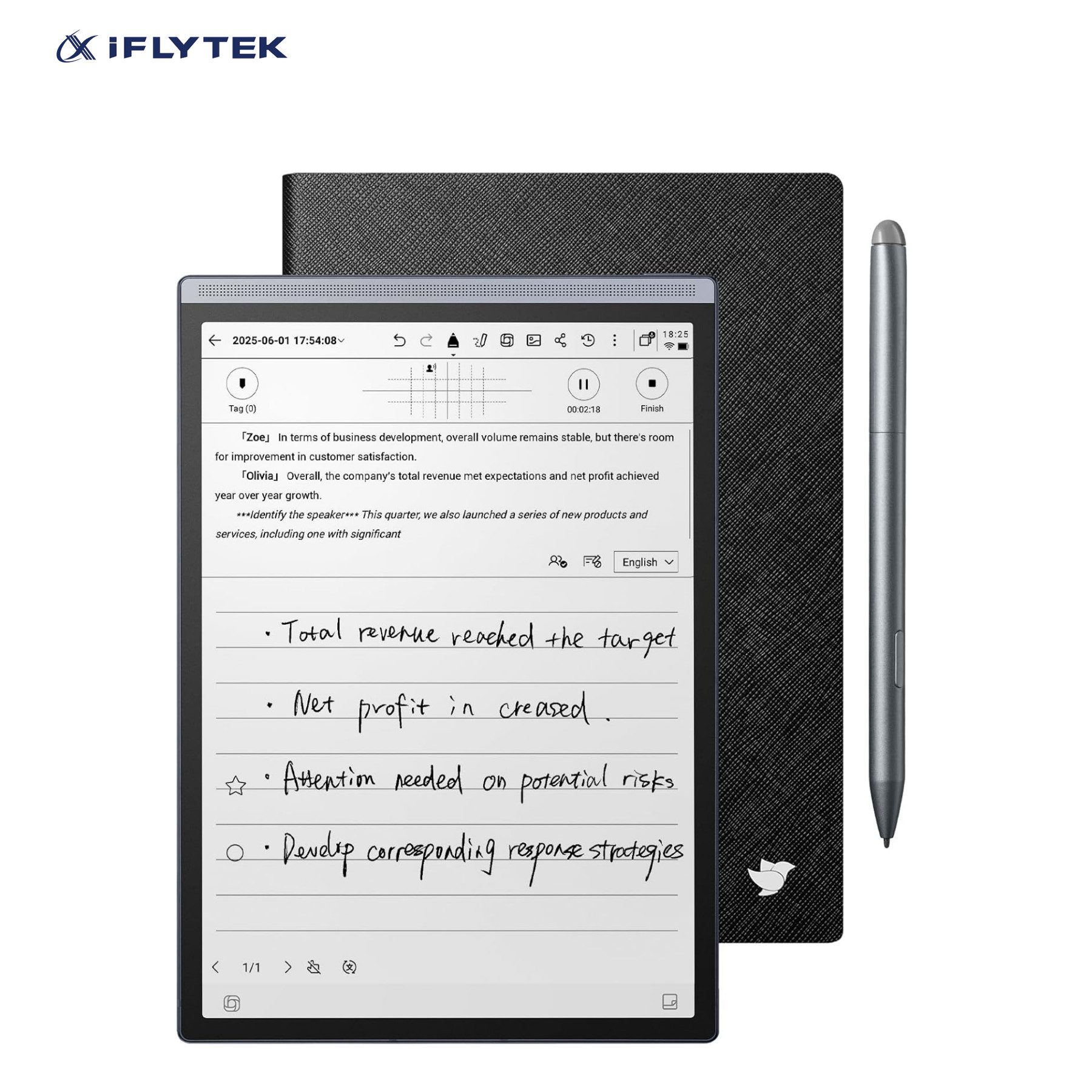 iFLYTEK AINOTE Air 2, 8,2-Zoll-AI-Notiz-Tablet, digitales Notebook Schwarz-Set Tablet (8,2", 32 GB, Android 11, Wi-Fi, ChatGPT, Sprach-zu-Text-Funktion, Handschrift-zu-Text-Konvertierung)