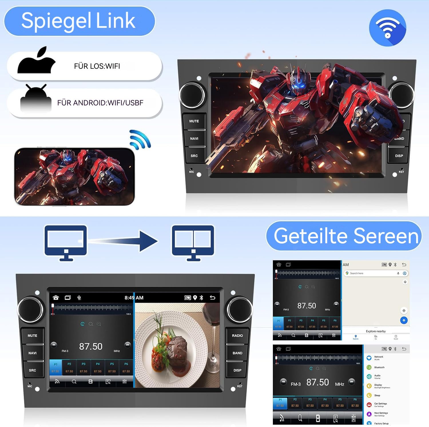 Hikity 7" Android 15 Autoradio Für Opel Astra Antara Vectra Corsa, Carplay Autoradio (FM-TunermitRDS, 32 EQ-Soundmodi WLAN Nachtsicht Rückwärtsfahren)