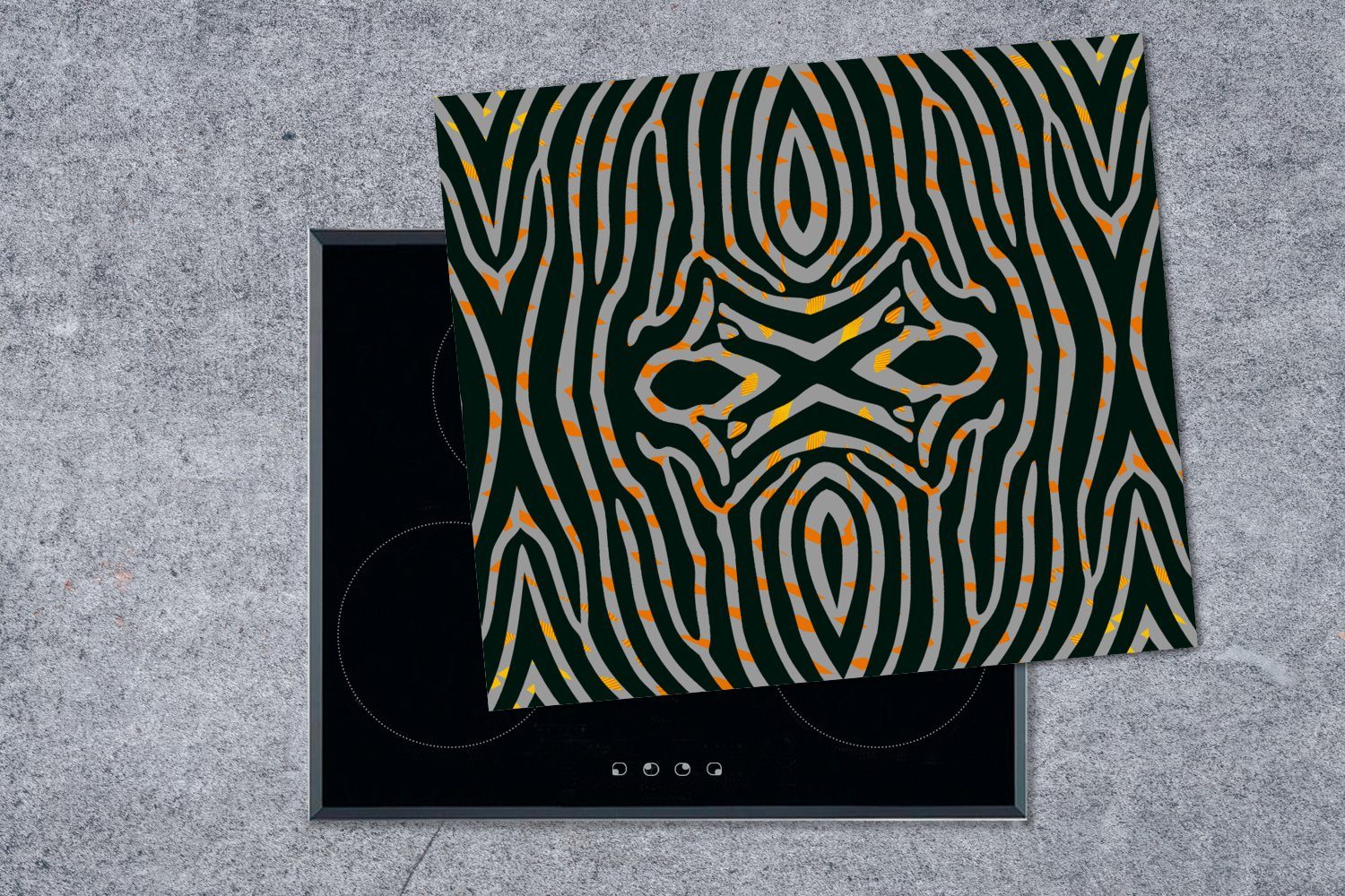 Arbeitsfläche Tiermuster tlg), Ceranfeldabdeckung - (1 - nutzbar, 60x52 MuchoWow Vinyl, Herdblende-/Abdeckplatte Zebra Muster, Mobile cm,