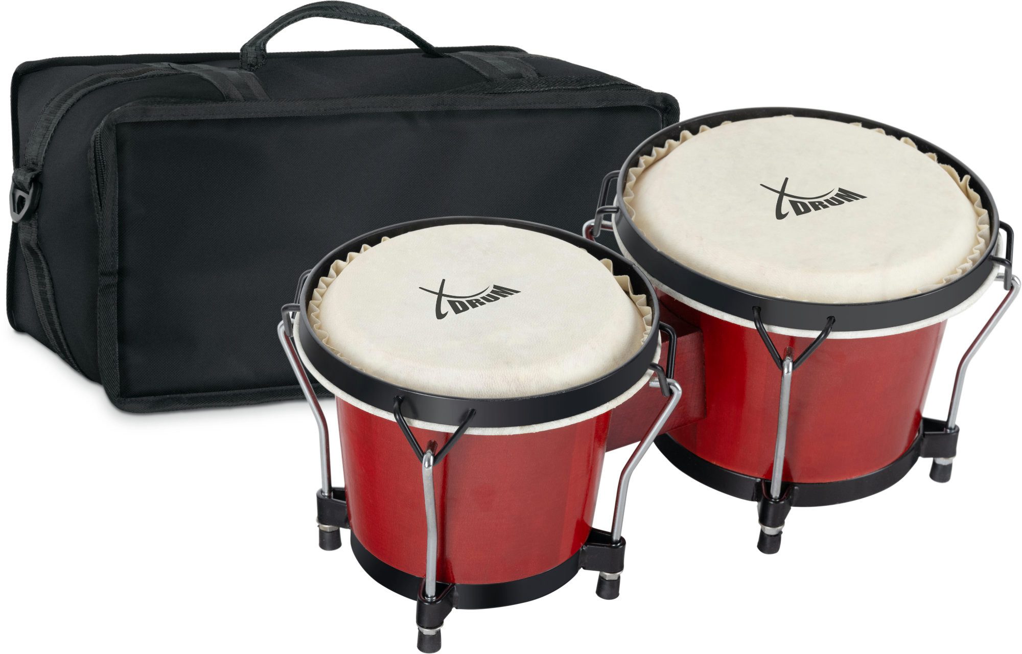 XDrum Bongo Bongos Club - 6" Macho und 7" Hembra,Spar-Set, 3-St., inkl. Stimmschlüssel & Bongotasche, mit Naturfellen und professionellem Stimmsystem