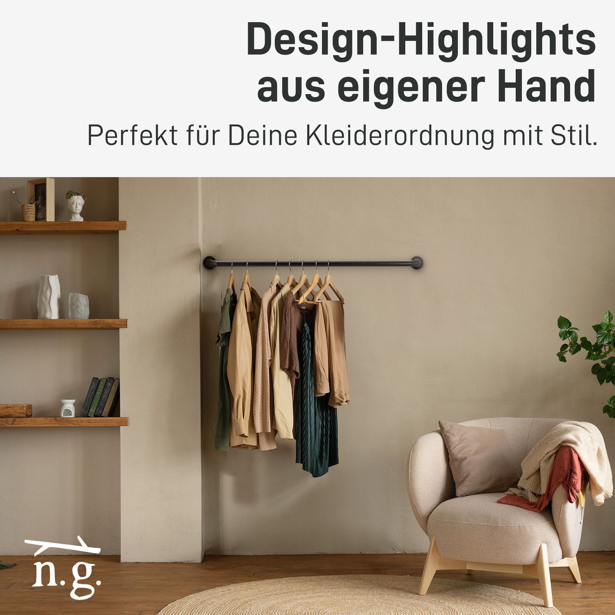 Natural Goods Berlin Garderobenstange Pipe GARD Wall, (1 St), Kleiderstange günstig online kaufen