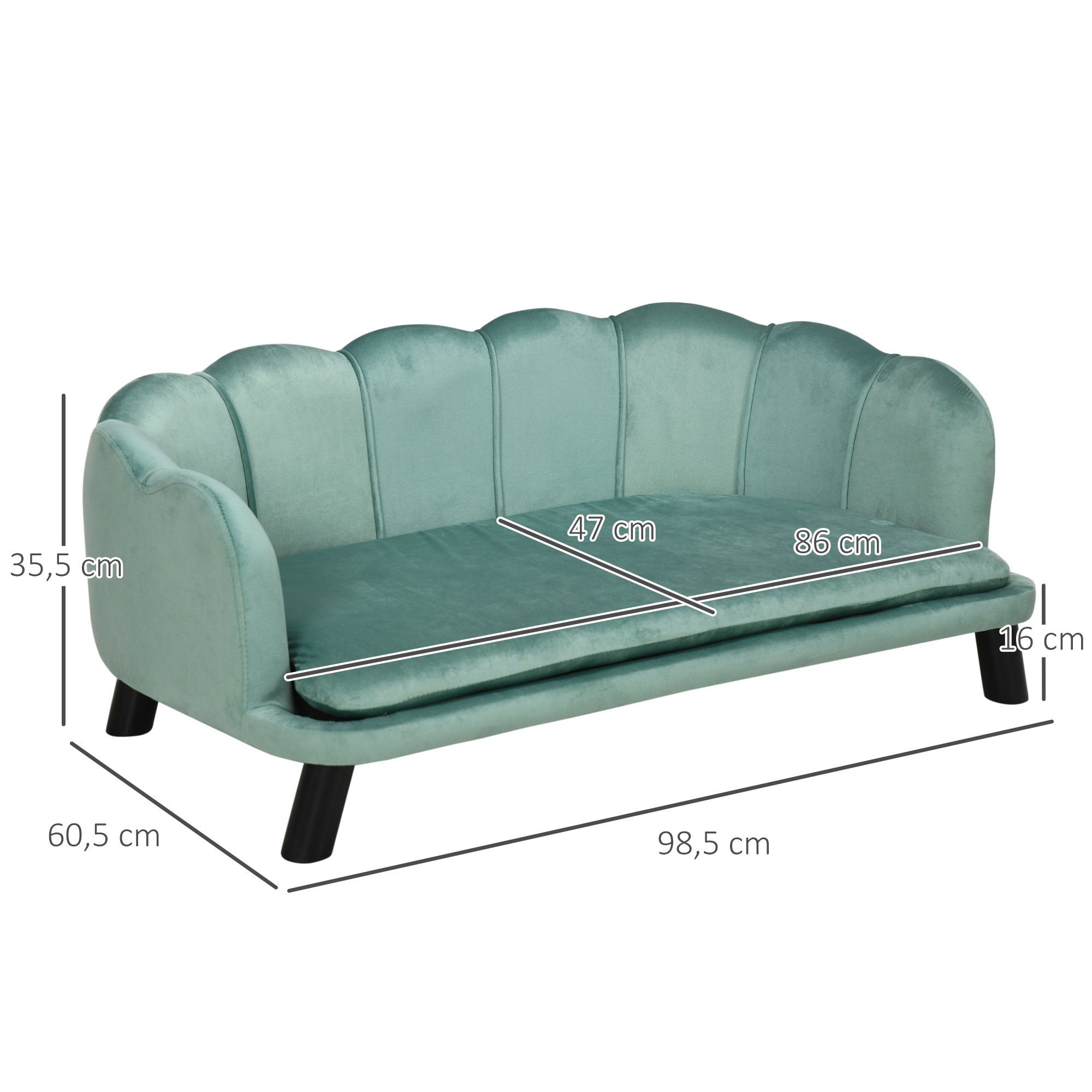 PawHut Tierbett Hundesofa Hundecouch mit Waschbarer Bezug, Katzensofa, Polyester, Grün 98,5 x 60,5 x 35,5 cm