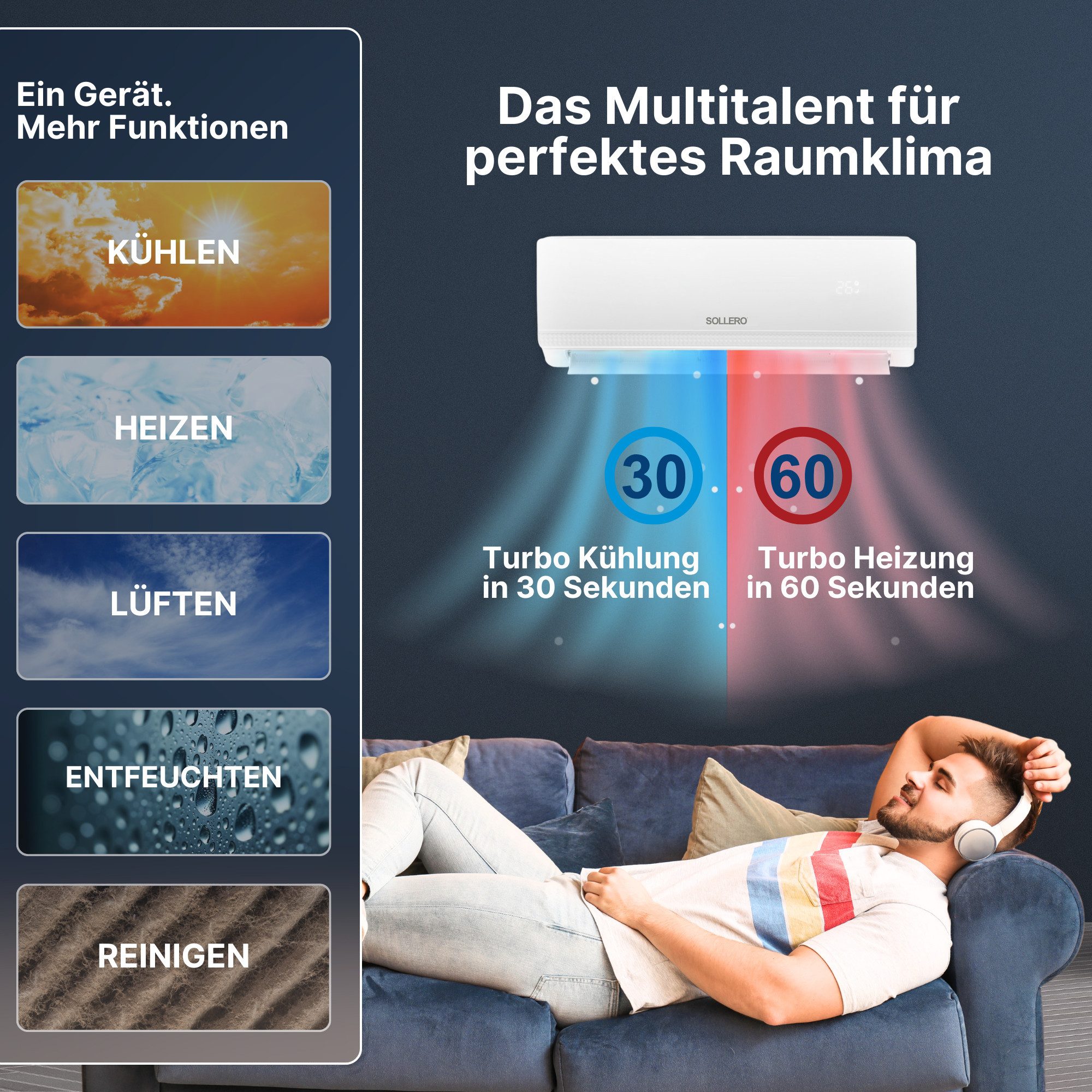 Sollero Split-Klimagerät Inverter Split Klimaanlage 12000BTU R32 3,5kW 2in1 günstig online kaufen