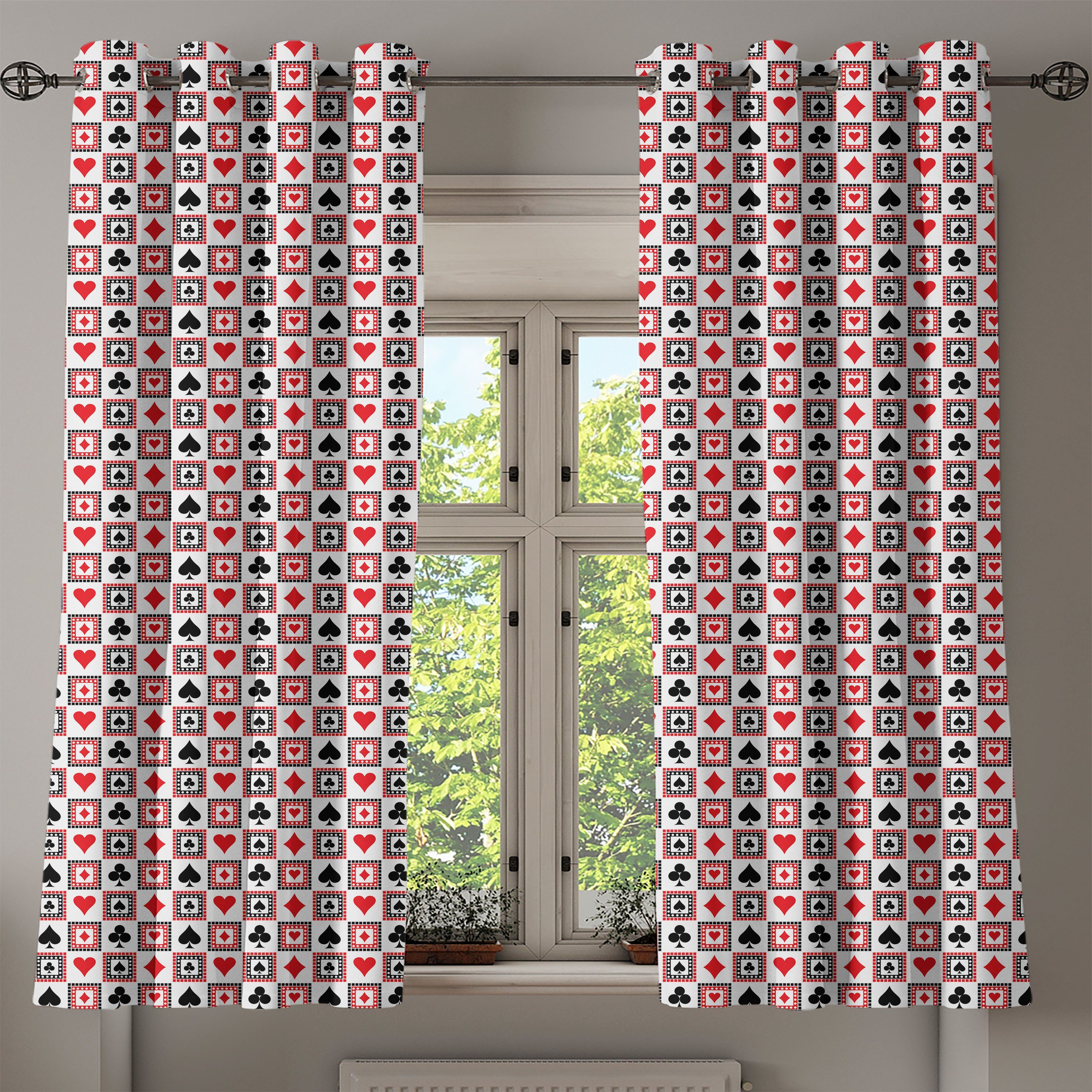Gardine Dekorative für Kasino Abakuhaus, 2-Panel-Fenstervorhänge Schlafzimmer Wohnzimmer, Kartenspielen