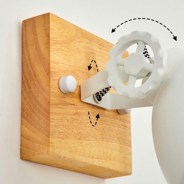 hofstein Wandleuchte »Mot« moderne Wandlampe aus Metall/Holz in Weiß/Natur, ohne Leuchtmittel, Design mit Stellschrauben und verstellbarem Schirm (15, 5cm), 1xE14