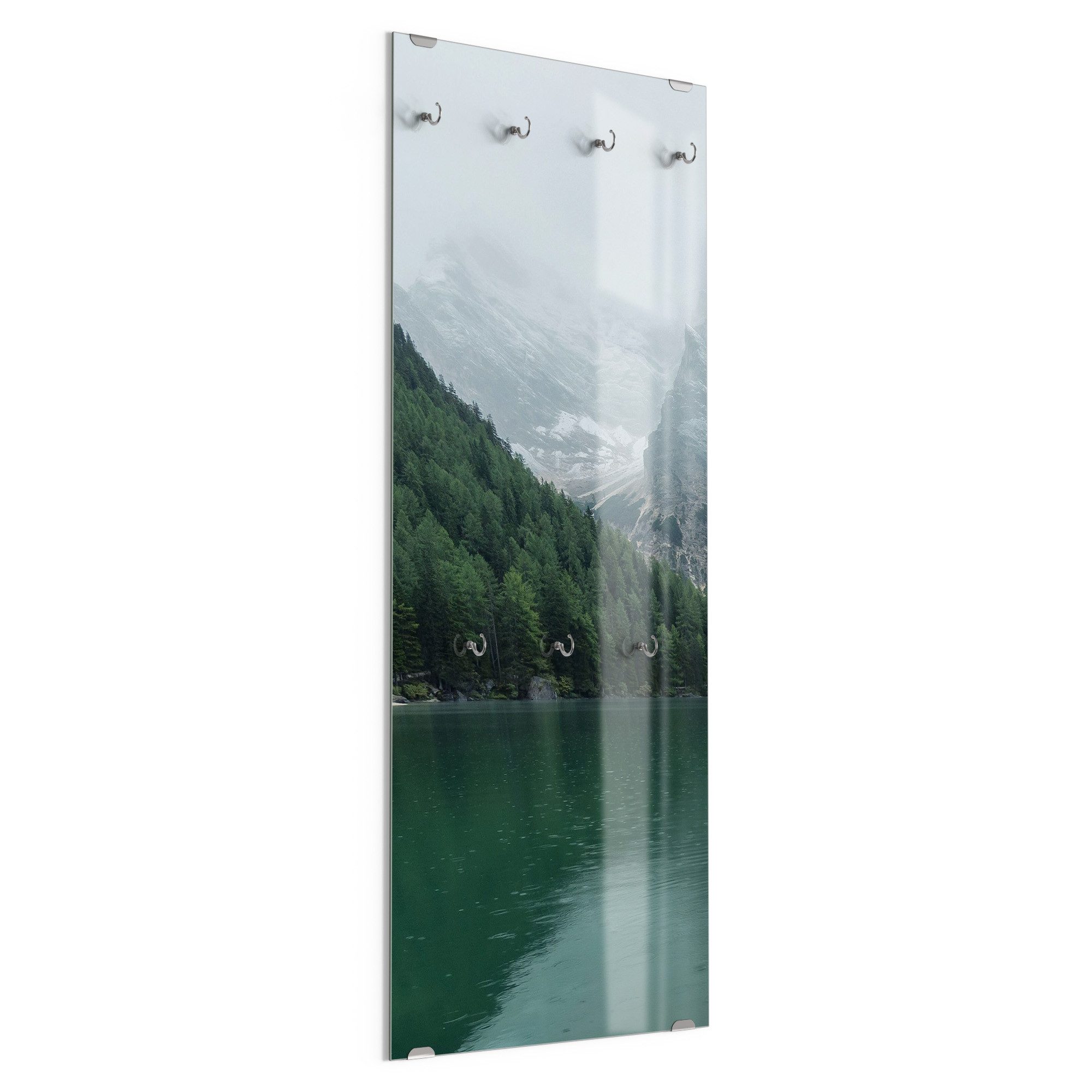 DEQORI Kleiderhaken 'Bergsee und Bootsteg', Glas Garderobe hängend Flur Jackenhalter modern Wandgarderobe Haken