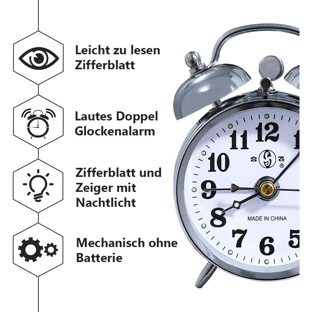 Zeiger, Mechanischer Stundenmarkierungen mit Metallwerk TUABUR Alarm. Vintage-Wecker und und Wecker Leuchtende Handaufzug lauter