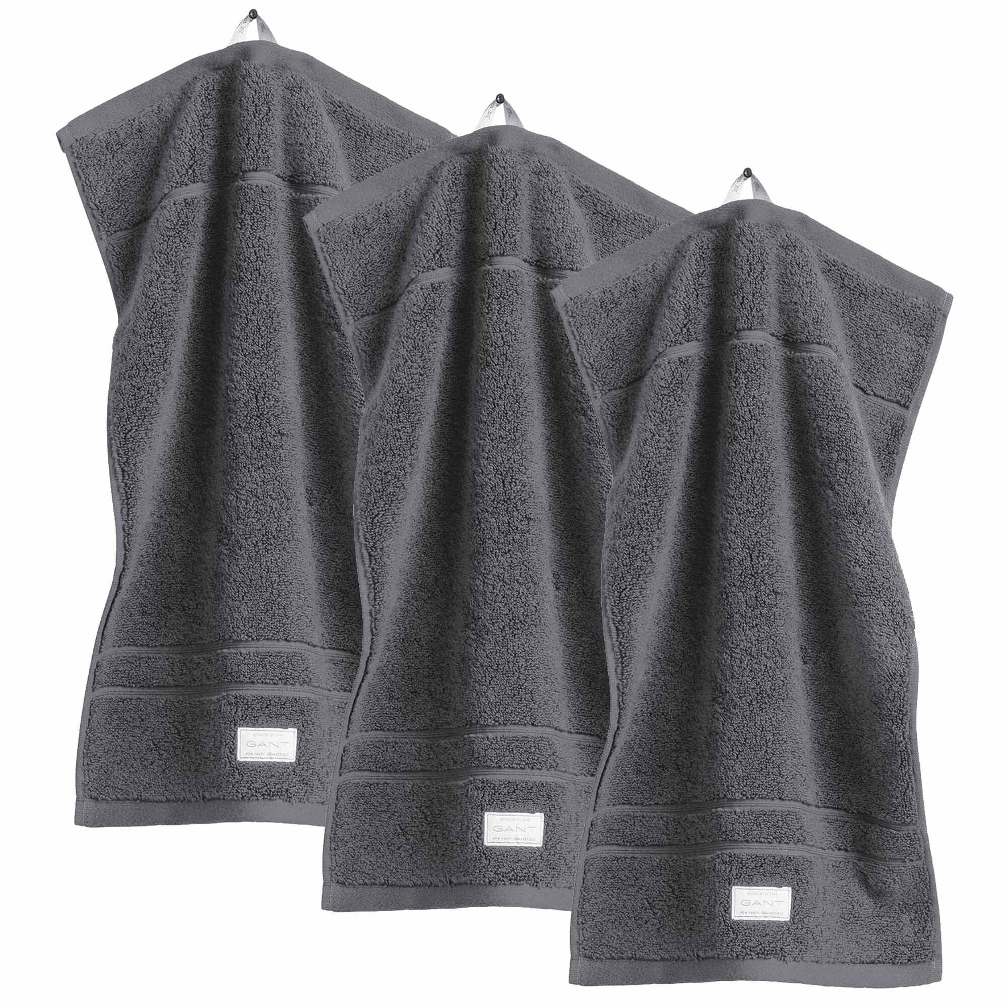 Gant Gästehandtücher Gästetuch, 3er Pack - Organic Premium Towel, Frottier (3-St) Dunkelgrau