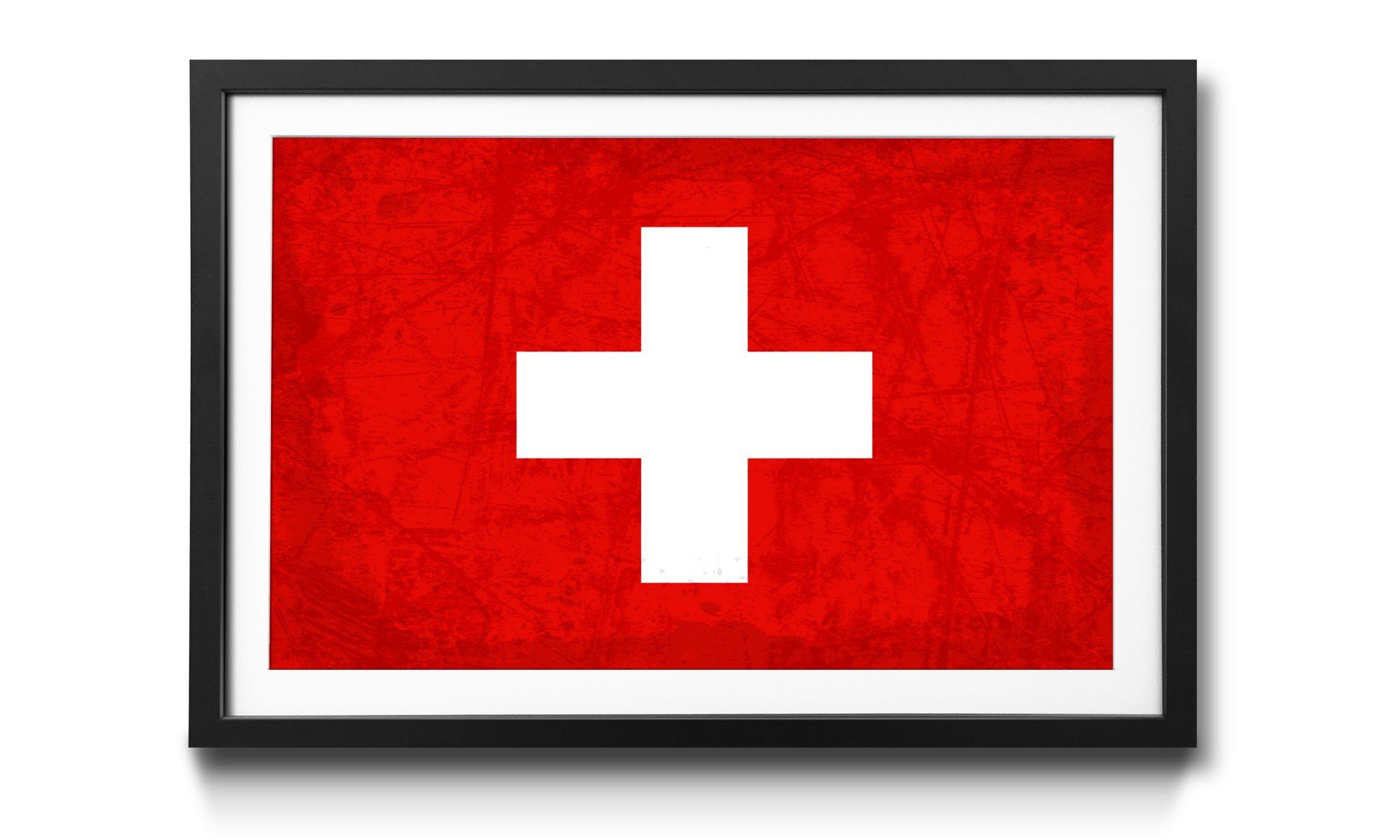 Flagge, mit Schweiz, Rahmen erhältlich Größen WandbilderXXL Bild Wandbild, in 4