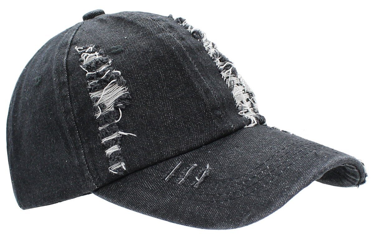 K223-SchwarzGrau Look Cap Baseball Mütze Baseball Frauen Destroyed Schirmmütze Cap Herren Risse dy_mode Unisex Optik, Destroyed