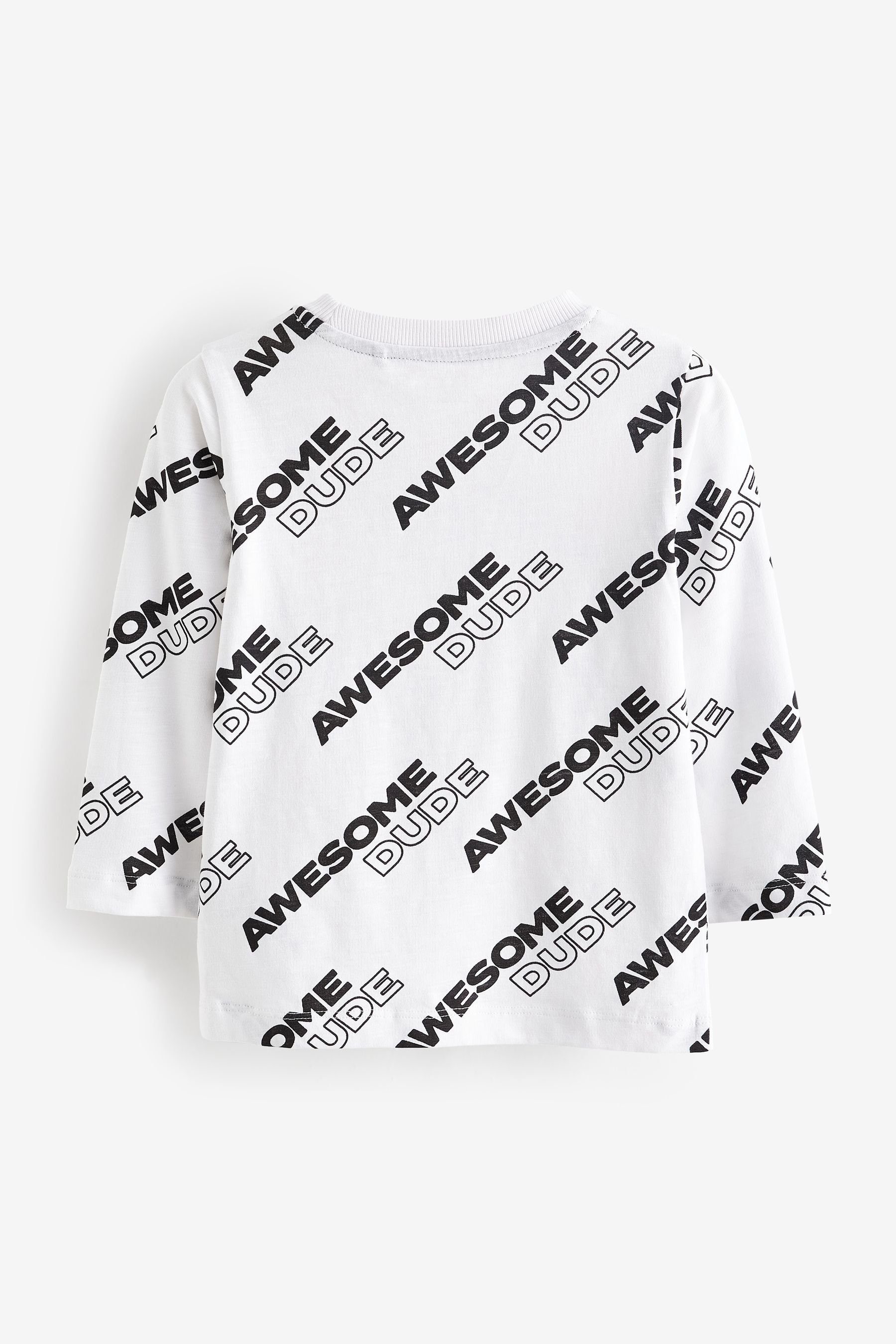 durchgängigem Shirts Langärmelige Slogan (1-tlg) mit Aufdruck Langarmhemd Next White/Black