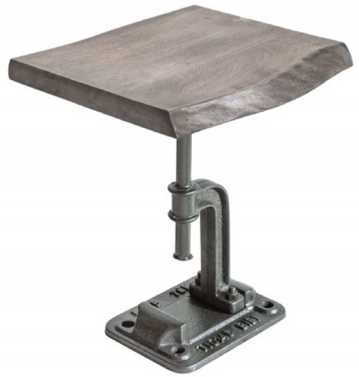 Casa Padrino Beistelltisch Industrial Design Beistelltisch Grau 43 x 35 x H. 46 cm - Industrie Stil Metall Tisch mit Massivholz Tischplatte - Industrial Design Möbel