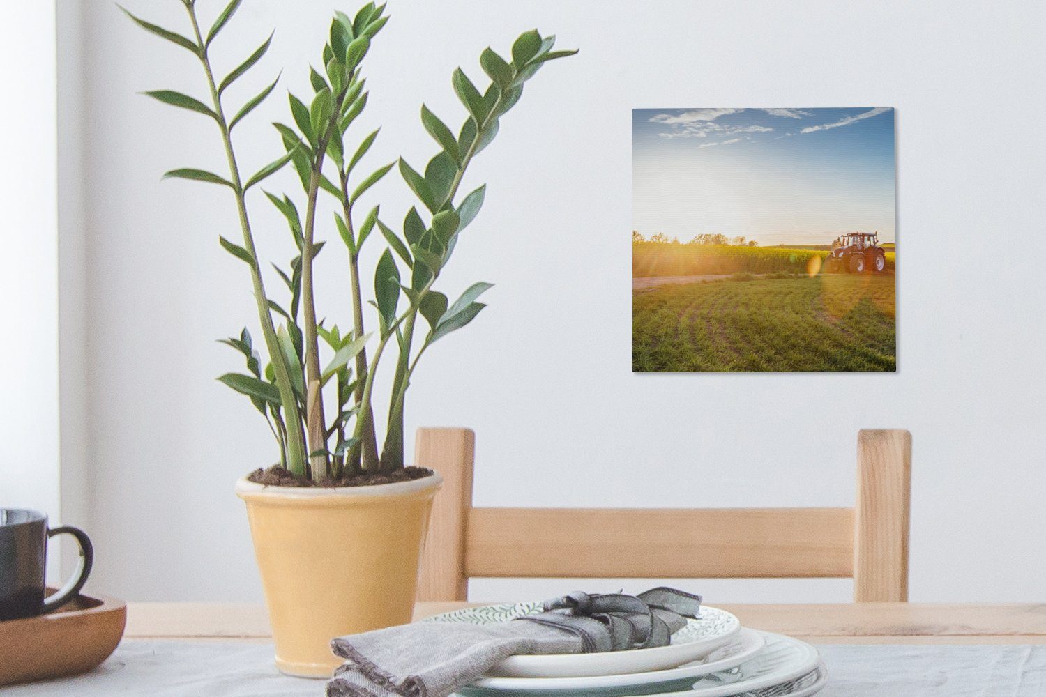 Leinwand Leinwandbild Wohnzimmer Traktor - OneMillionCanvasses® Sonnenuntergang, St), (1 Bilder - Schlafzimmer Gras für