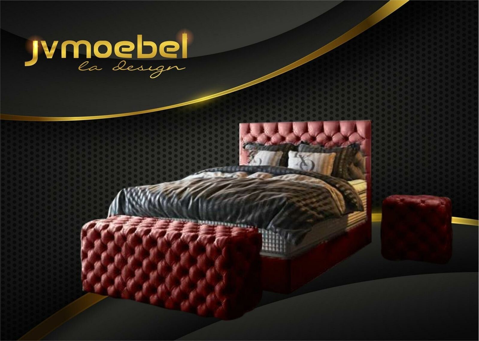JVmoebel Bett, Luxus Bett Boxspringbett Schlafzimmer Betten Design Möbel Samt Rot | Bettgestelle
