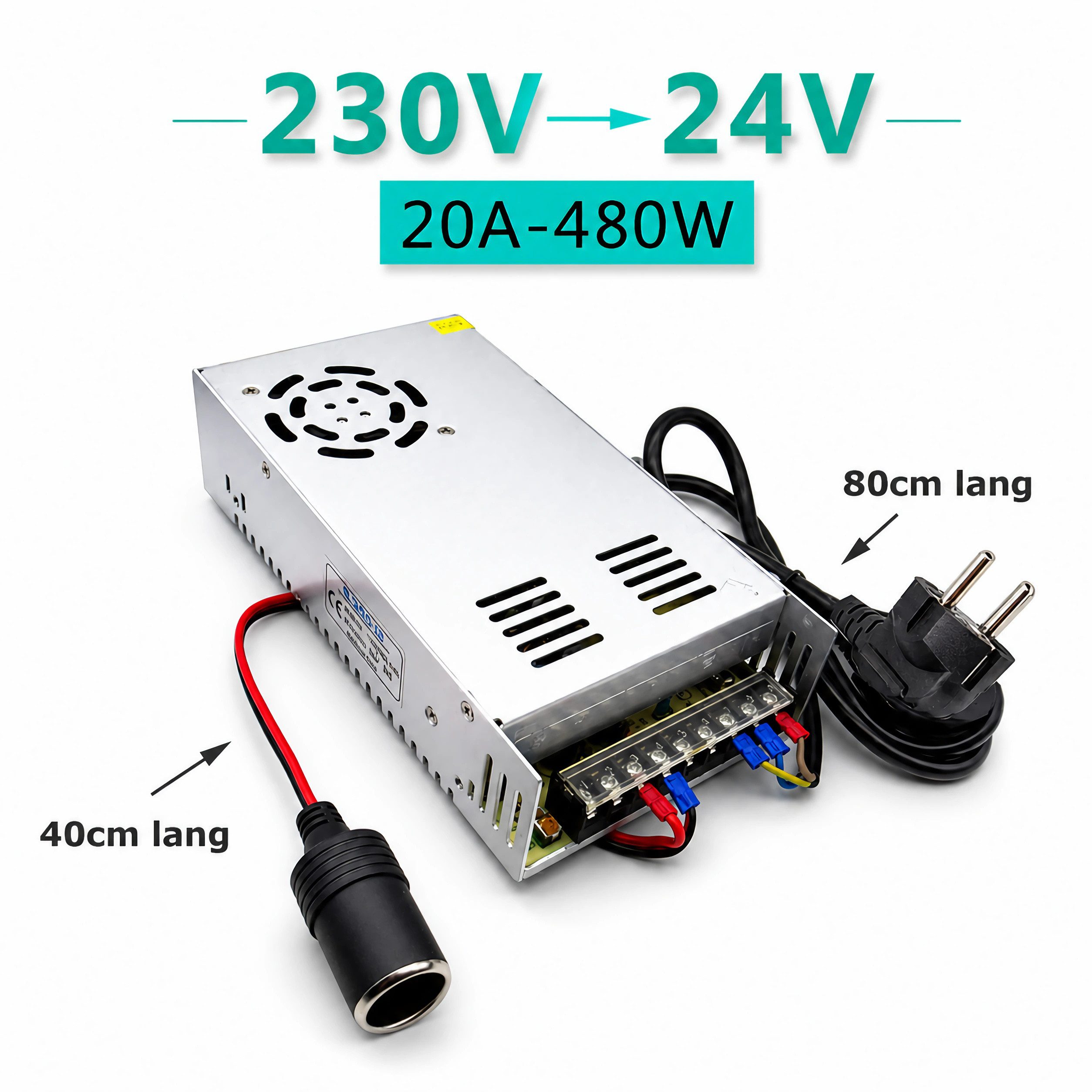 Bolwins D85C Bolwins AC/DC Schaltnetzteil Netzteil Adapter 230V / 24V 20A 480W AC/DC-Einbaunetzteil (robustes Aluminiumgehäuse, Überlastschutz, Überspannungsschutz)