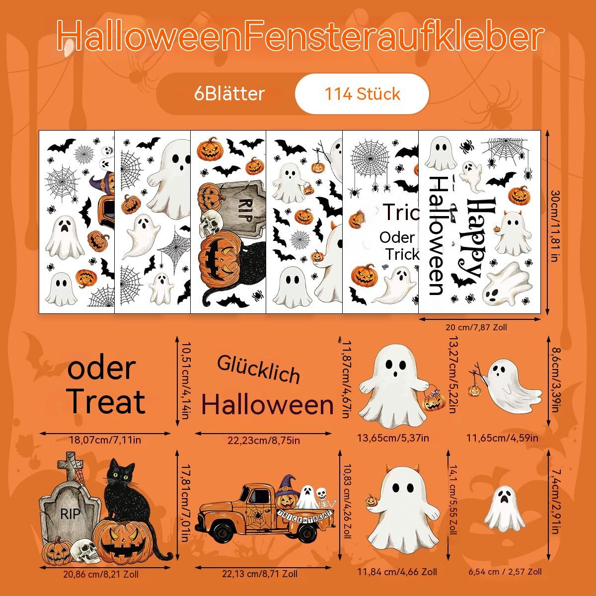 Bomiclss Fensterbild Halloween Fensteraufkleber,wiederverwendbar, Geister-Fensterdeko, Halloween-Dekoration für Innenräume und Zimmer,für Büro und Partys