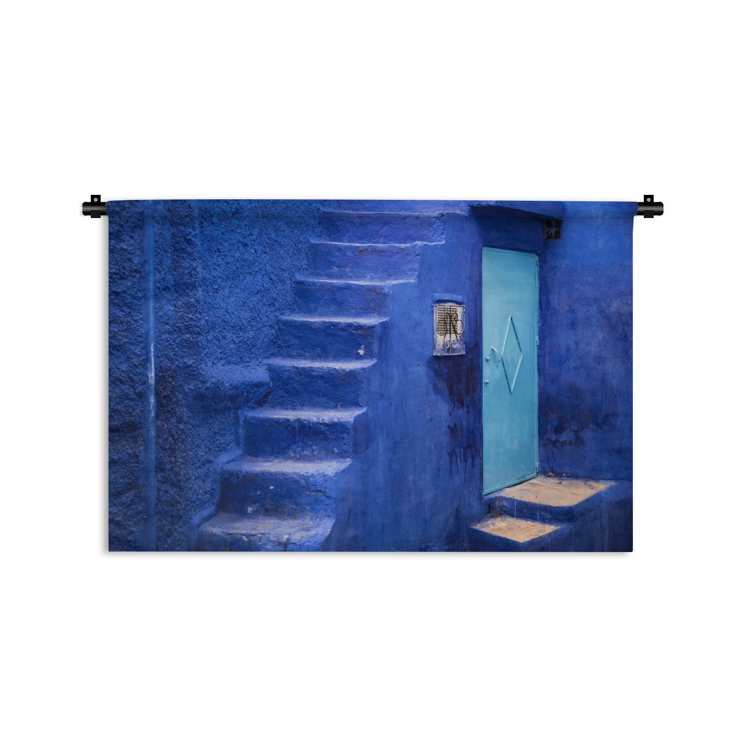 Blau für Kleid, MuchoWow - - Wandbehang, Wanddeko Tür, Treppe - Wanddekoobjekt Architektur Schlafzimmer, Kinderzimmer Wohnzimmer,