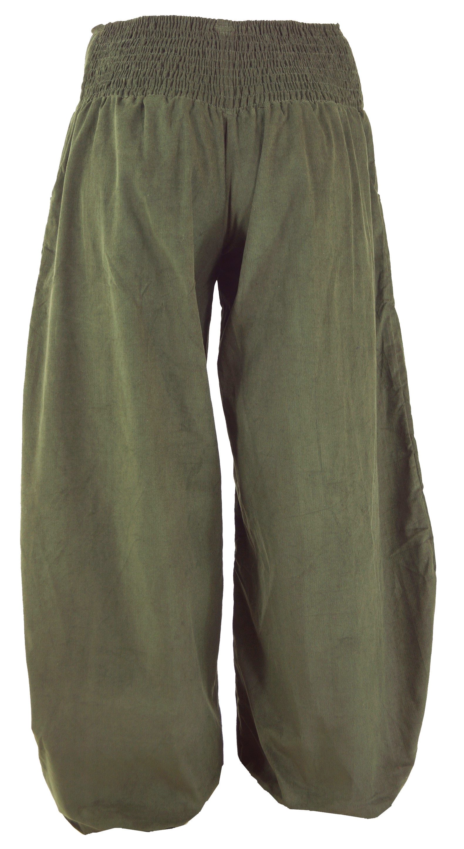 Guru-Shop Relaxhose Weite Cord Pluderhose, Feincord Boho Hose - olive Ethno günstig online kaufen