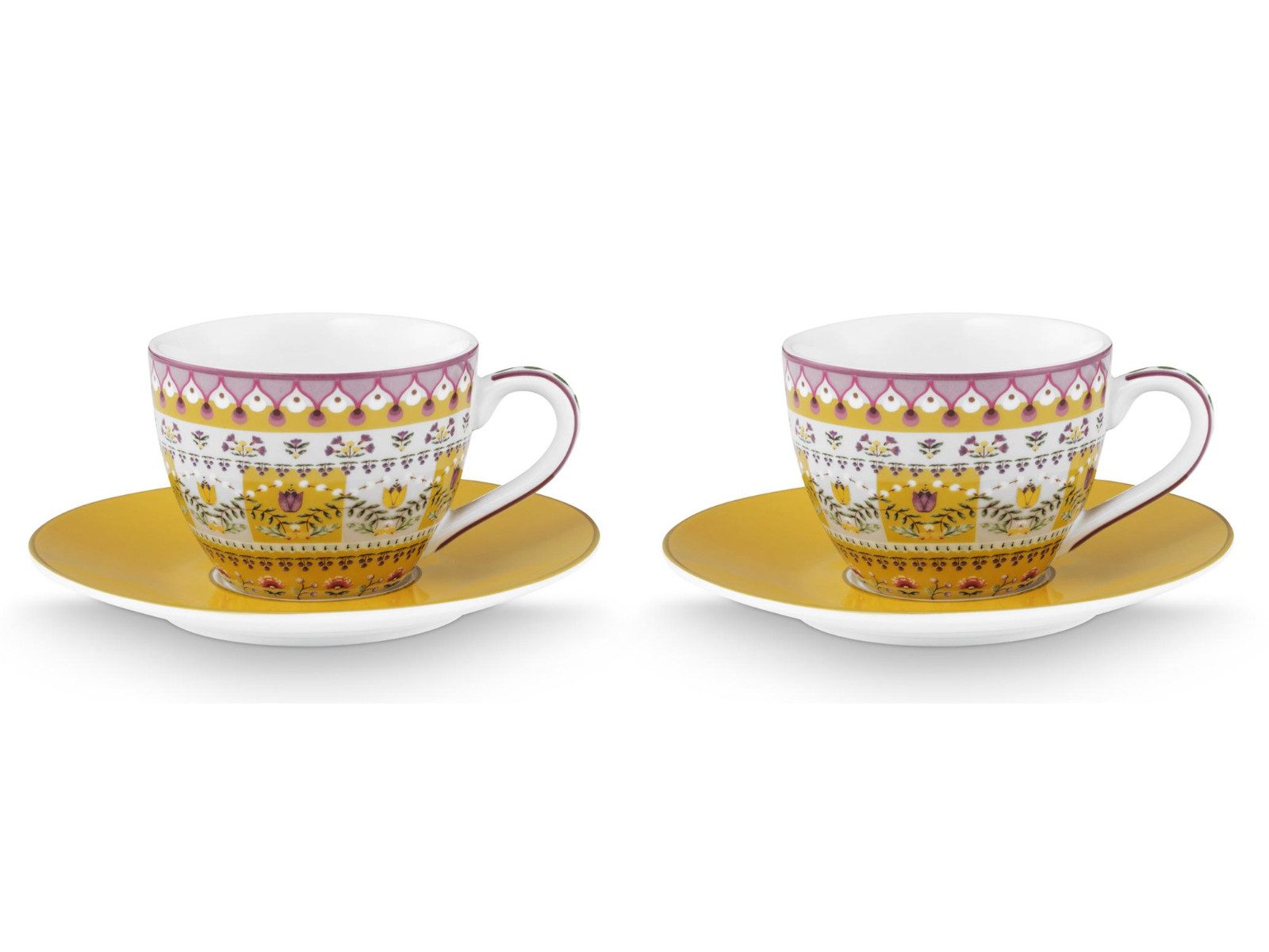 PiP Studio Espressotasse Lily&Lotus Yellow Espressotasse mit Untertasse 0,12l Set2, Porzellan