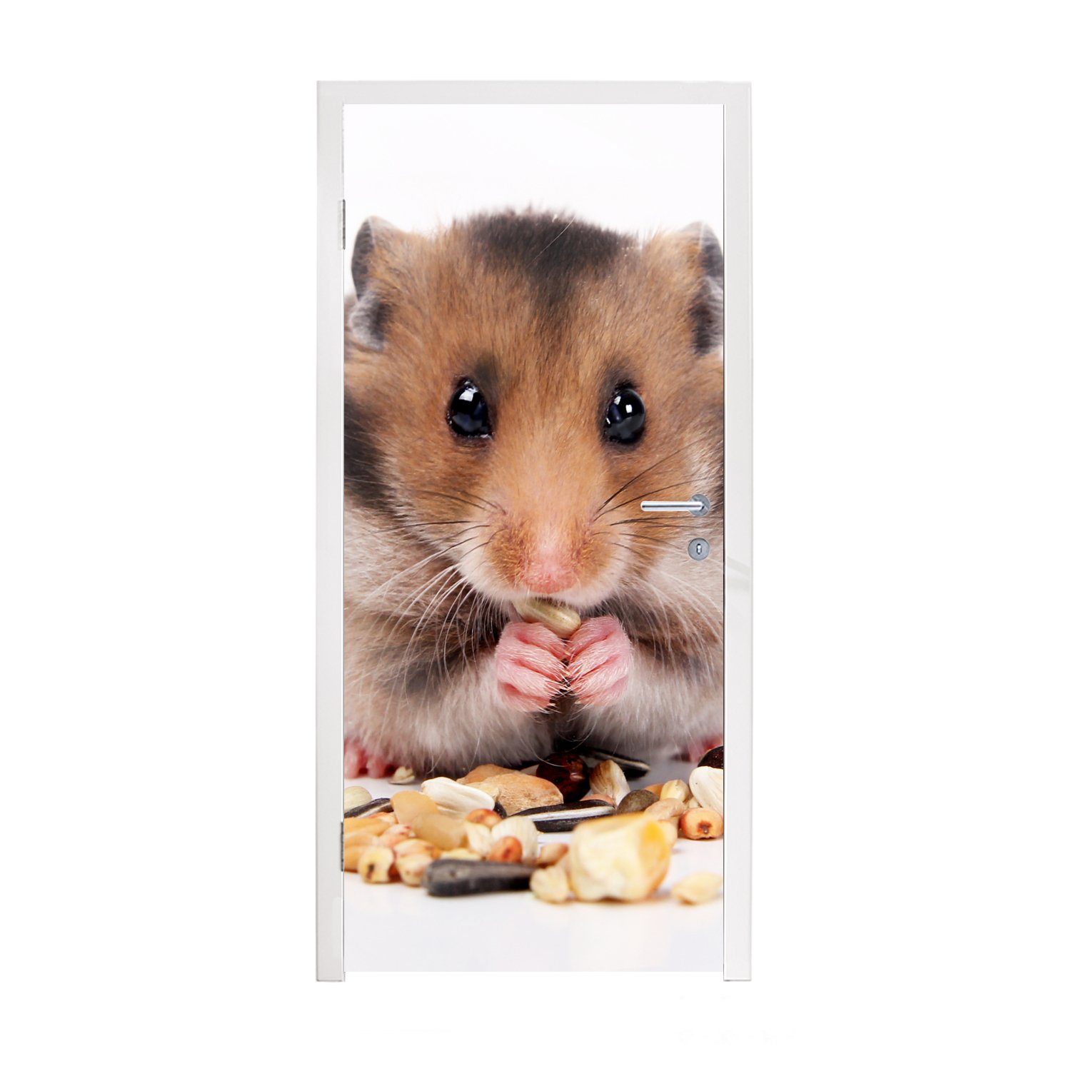 MuchoWow Türtapete Hamster frisst (1 Matt, 75x205 Fototapete cm bedruckt, Türaufkleber, St), für Tür, Samen
