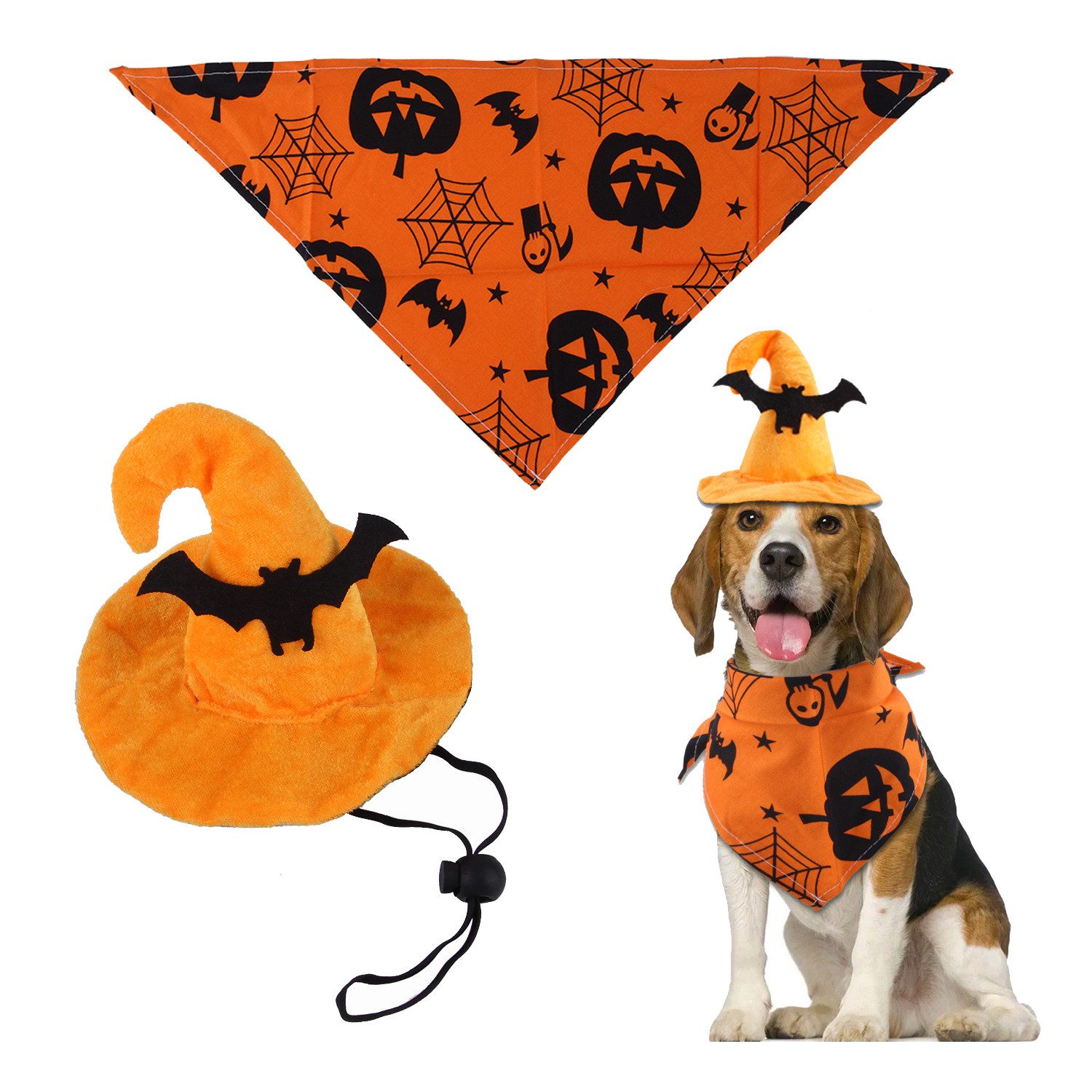 Coonoor Hundekostüm Halloween Haustier Kostüm, Zauberer & Hexenhut für Hunde und Katzen, Halloween Party Outfit für Haustiere