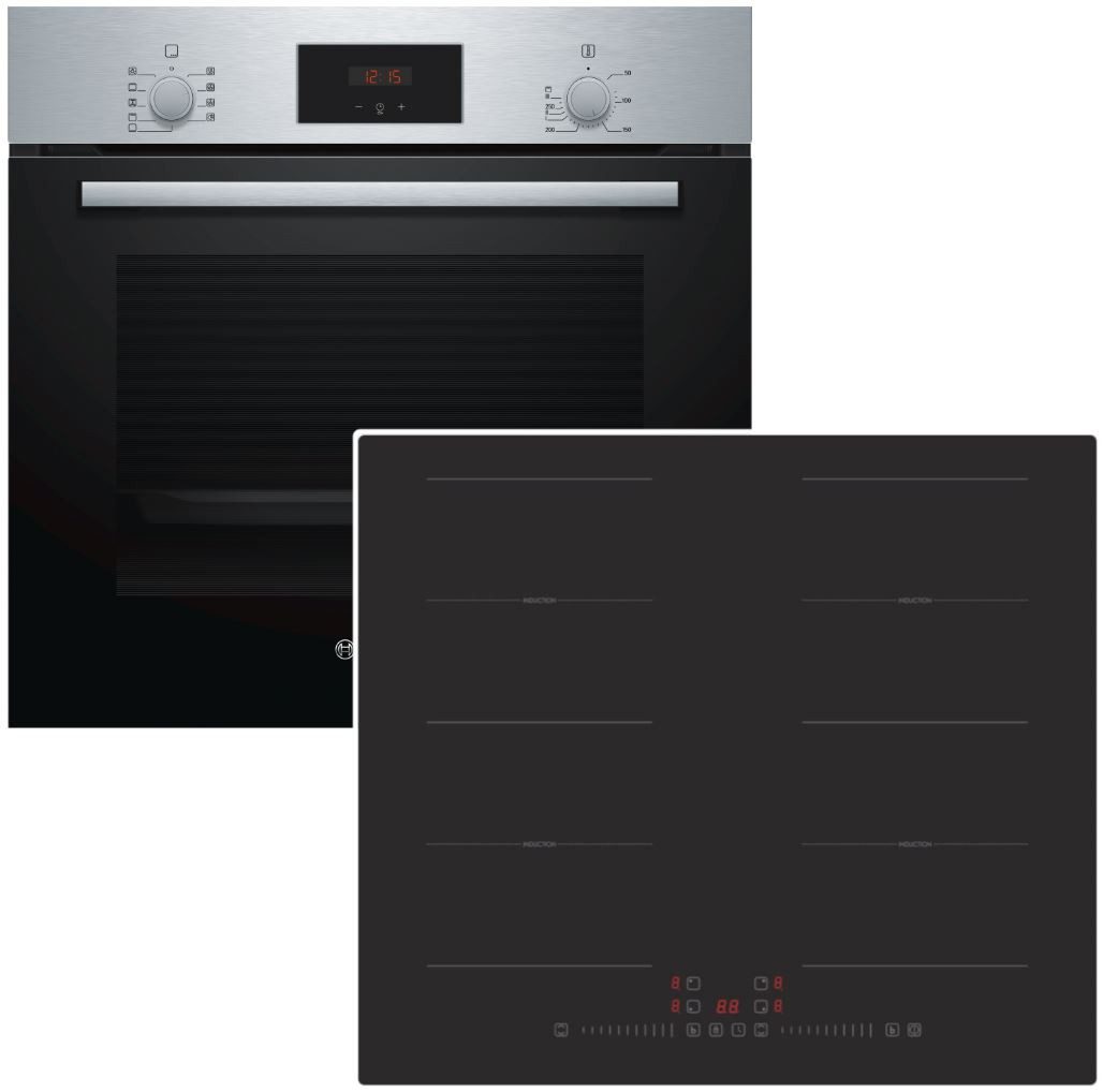 BOSCH Backofen-Set Teleskopauszug 3D-Heißluft + PKM Flex-Induktionskochfeld autark 60cm