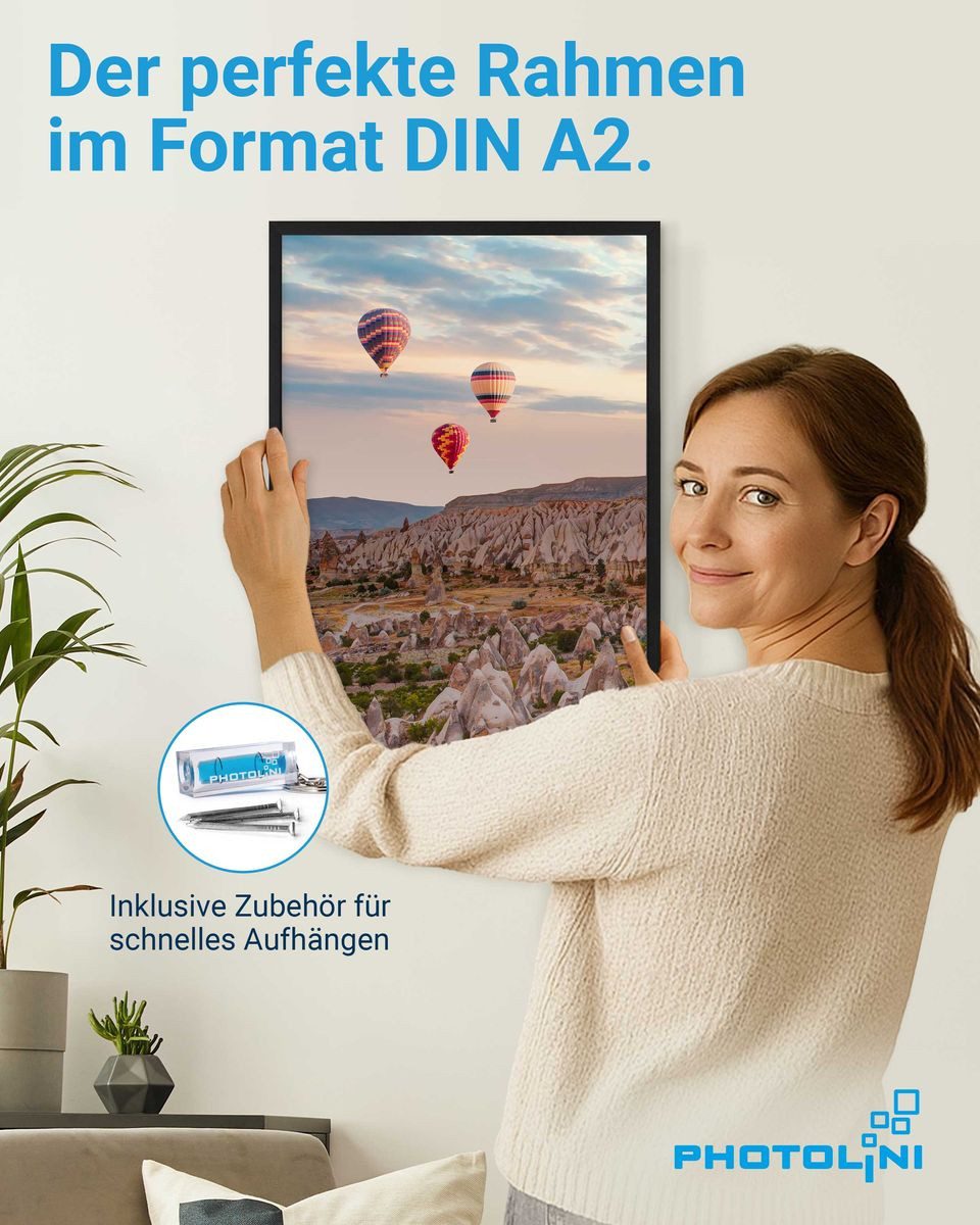 PHOTOLINI Bilderrahmen 3er Set modern mit bruchsicherem Acrylglas, Holz MDF, Fotos & Poster, für 3 Bilder (3er Set), Posterrahmen A2 42x60 cm zum Aufhängen