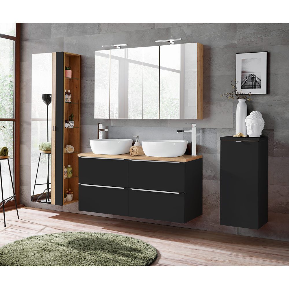 Lomadox Badmöbel-Set TOSKANA-BLACK-56, (Spar-Set, 1-St), Doppelwaschtisch 121 cm anthrazit