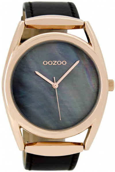 OOZOO Quarzuhr Oozoo Armbanduhr Damen rosegold, Damenuhr rund, groß (ca. 42mm) Lederarmband, Fashion-Style