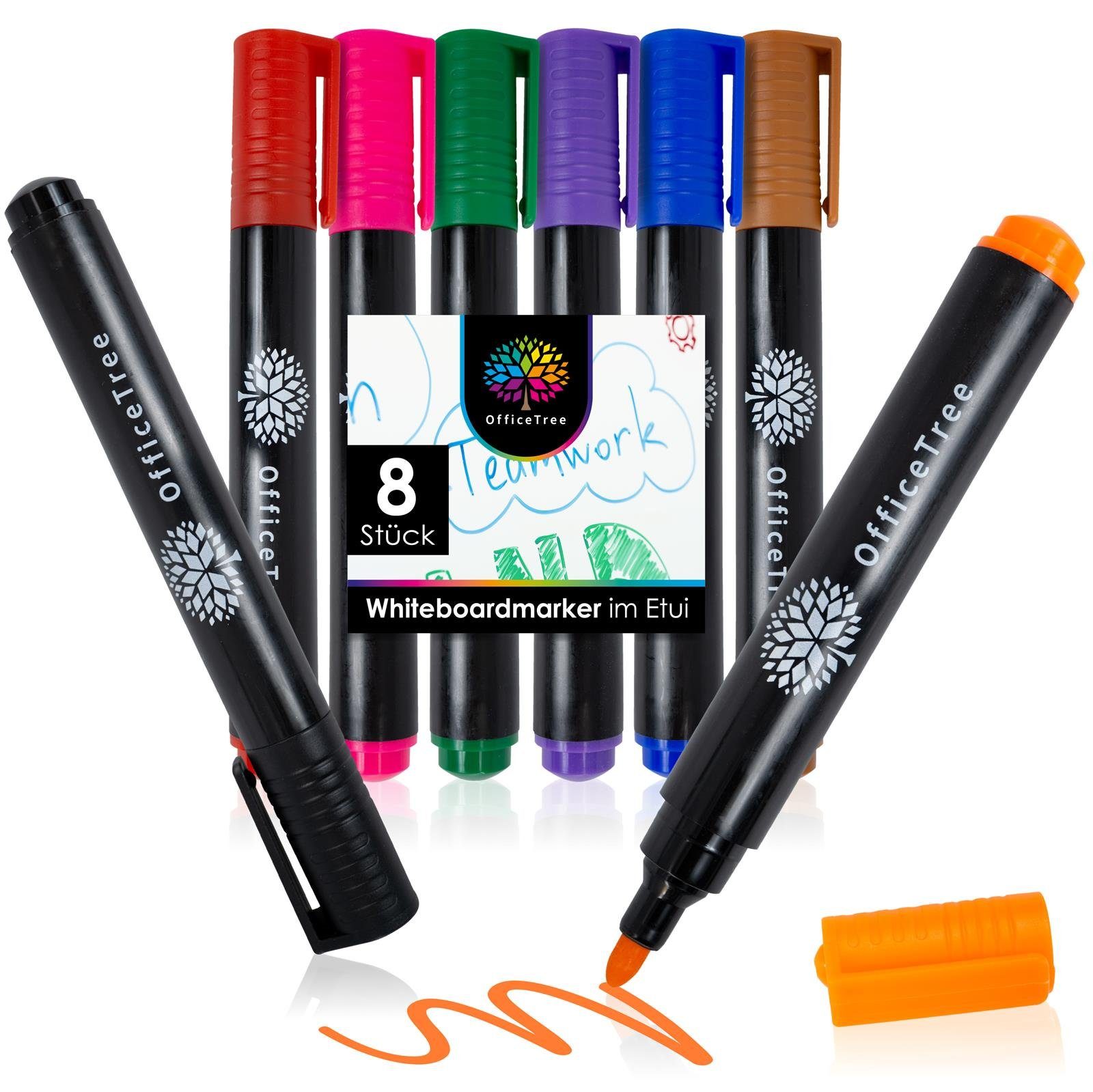 OfficeTree Whiteboard Marker OfficeTree Whiteboardmarker 8 Stifte (wp), (8er Set), Abwischbar für Präsentationen & Vorträge | Whiteboardmarker