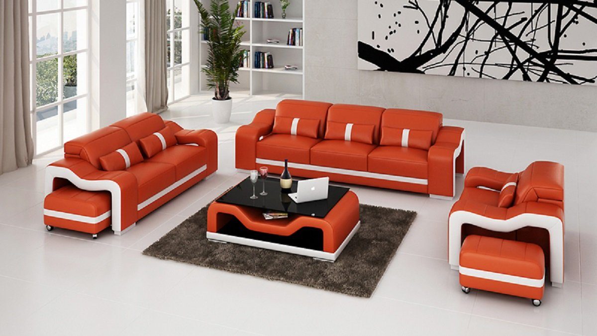 JVmoebel Sofa Schwarz-weiße 3+1+1 Sofagarnitur Stilvolle in Made Europe Sitzer Orange/Weiß Designermöbel