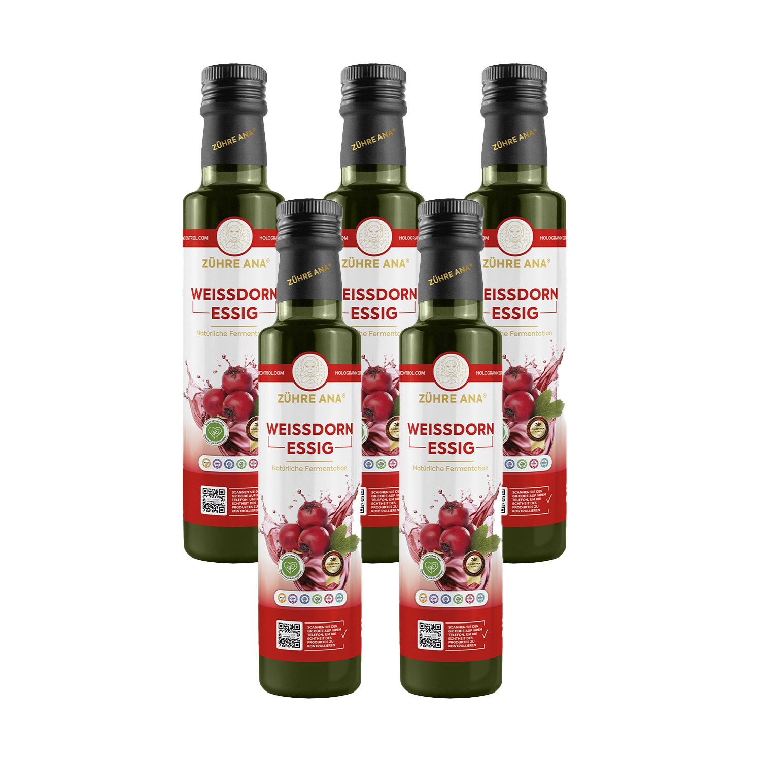 Zühre Ana® Essig Weißdornessig - natürlich fermentiert, Vitamin C., 500 ml, Natürlich Fermentiert