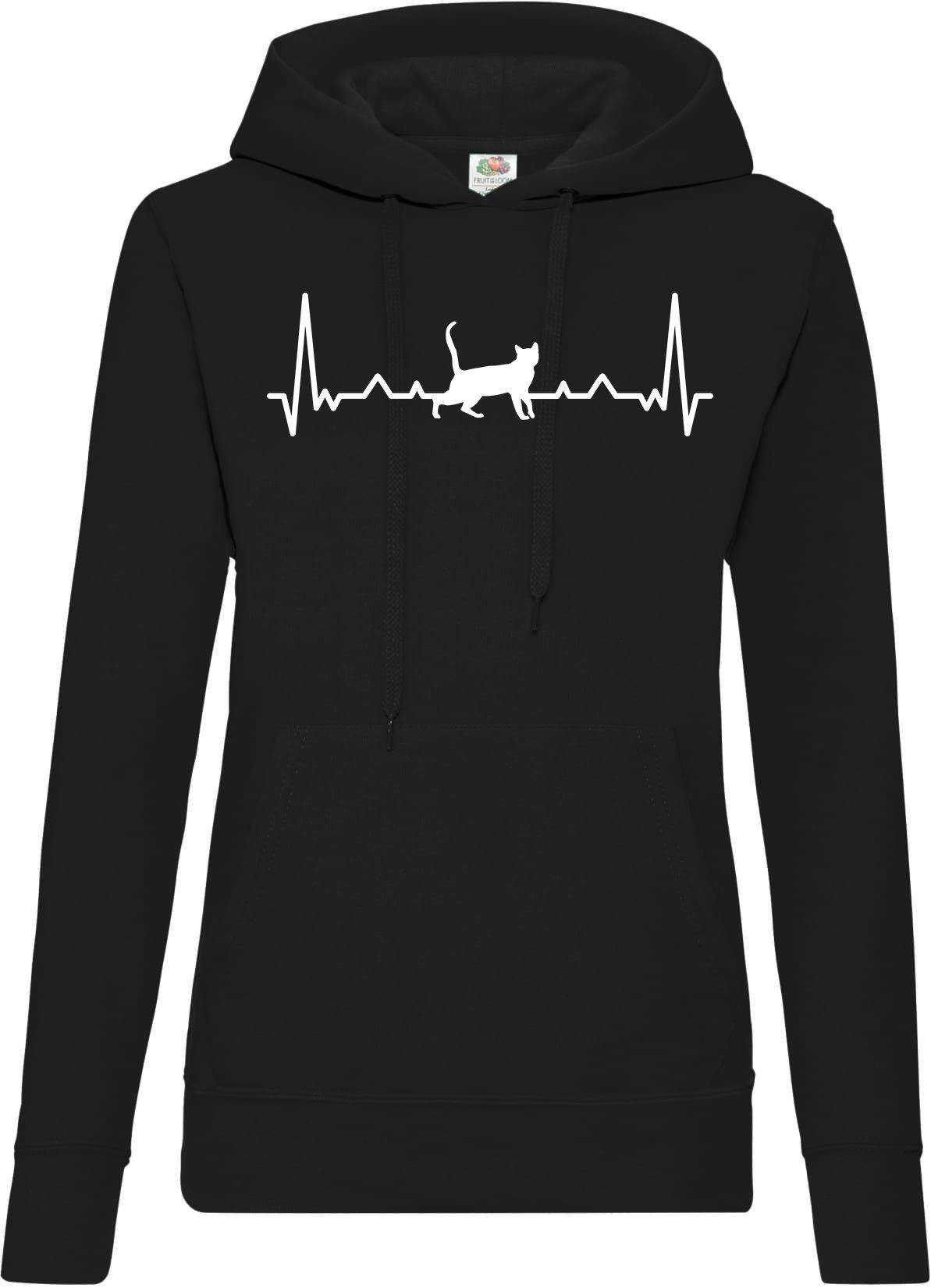 Kapuzenpullover Heartbeat Katze Damen Hoodie Pullover