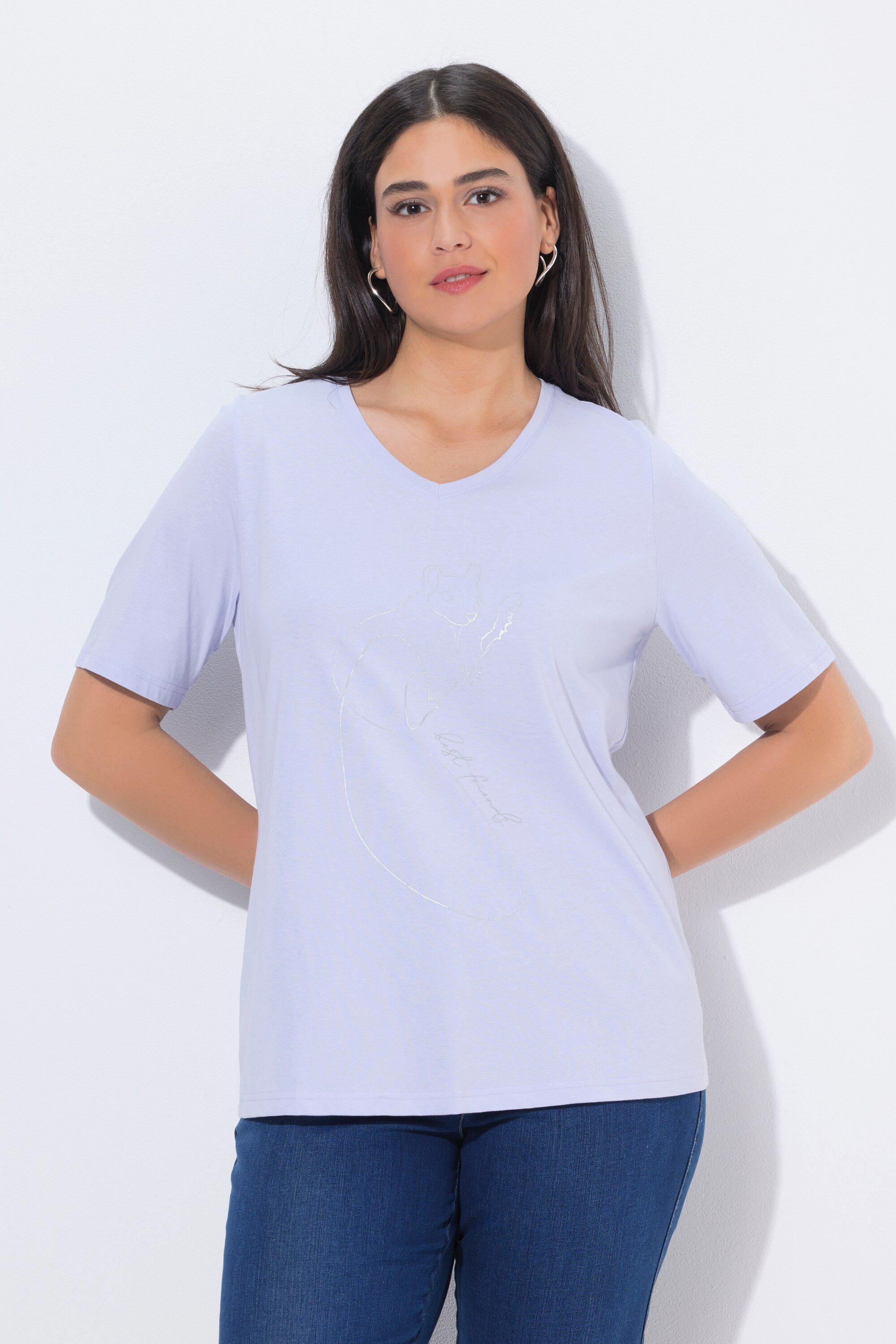 Ulla Popken T-Shirt T-Shirt Tiermotiv Classic V-Ausschnitt Halbarm günstig online kaufen