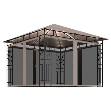 vidaXL Partyzelt Pavillon mit Moskitonetz & LED-Lichterkette 3x3x2,73 m Taupe