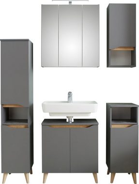 Saphir Badmöbel-Set Quickset 5-teilig Waschbeckenunterschrank und LED-Spiegelschrank, (5-St), Midischrank, Unterschrank, Hängeschrank, inkl. Türdämpfer, 9 Türen