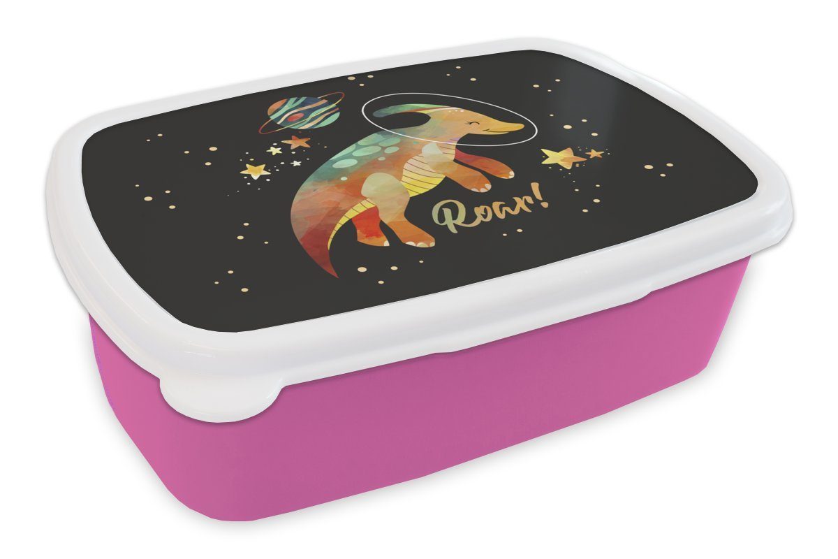 MuchoWow Lunchbox Zitate - 'Brüllen' - Dinosaurier - Sprichwörter - Kinder - Jungen -, Kunststoff, (2-tlg), Brotbox für Erwachsene, Brotdose Kinder, Snackbox, Mädchen, Kunststoff rosa