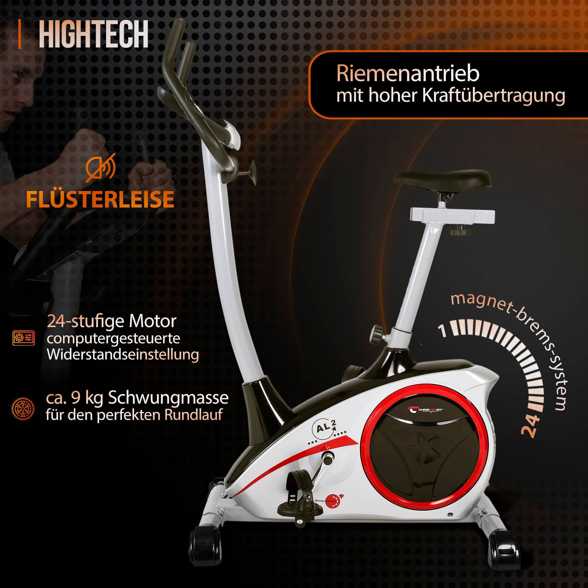 Christopeit Sport® Ergometer AL 2 (mit Tablet-Halterung), 150 kg max. Benutzergewicht, Fahrrad, 24 Widerstandsstufen