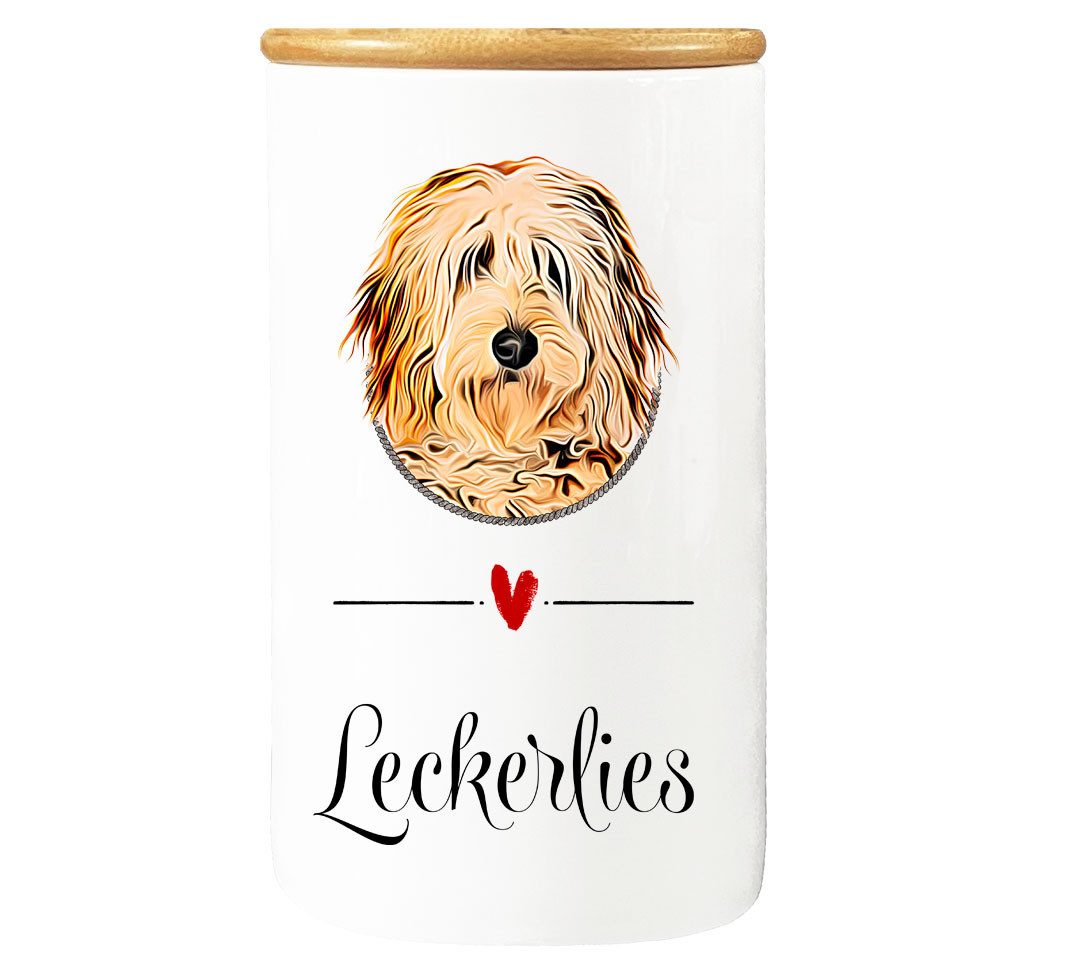 Cadouri Vorratsdose DOODLE - XL Leckerlidose Hund - für Hundekekse, Porzellan, (Aufbewahrungsdose für Hundeleckerlies, 2-tlg., 1x Porzellandose mit Bambusdeckel), Hundekeksdose, handgefertigt in Deutschland, für Hundebesitzer, 950 ml