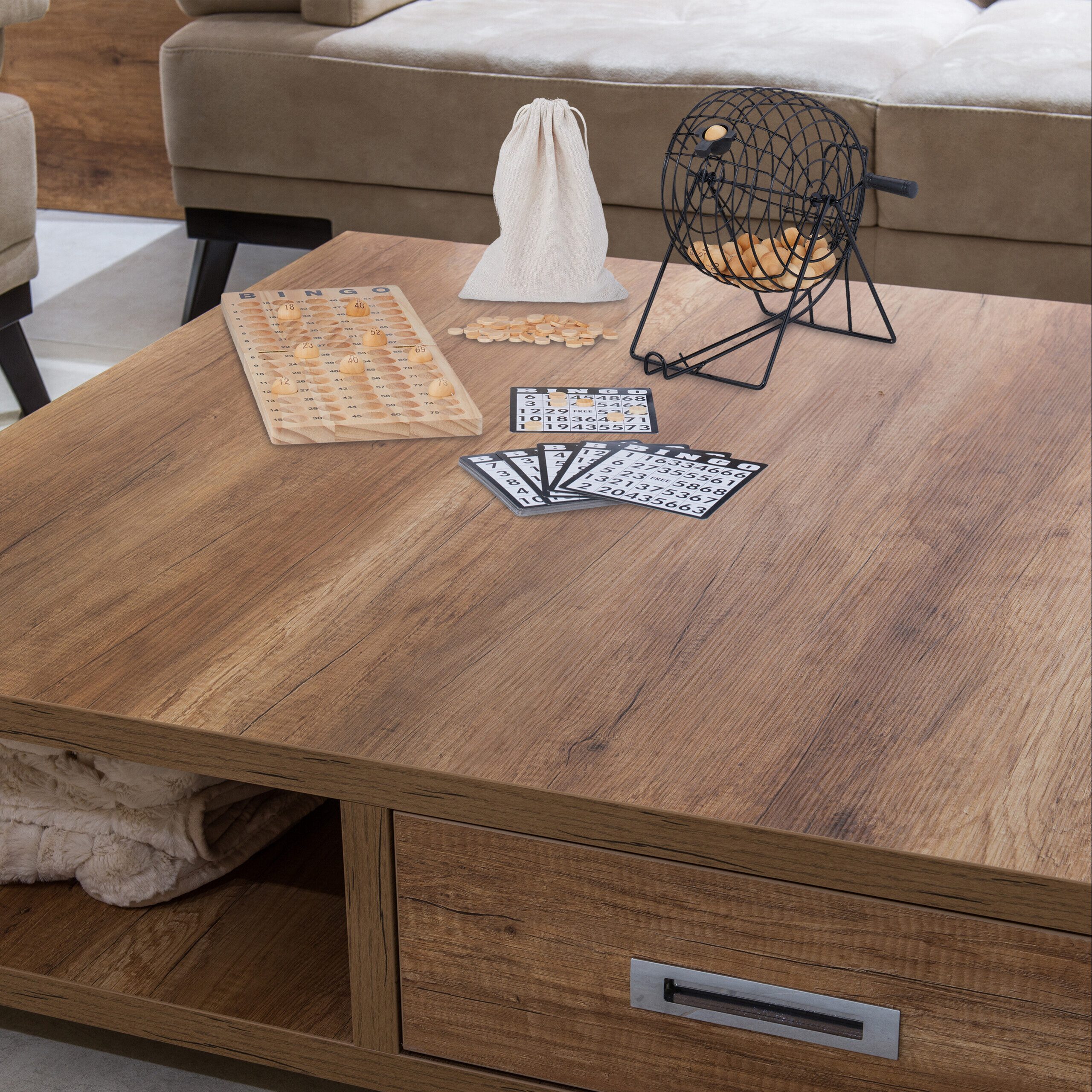 relaxdays Spiel Bingo-Spiel Set aus Holz