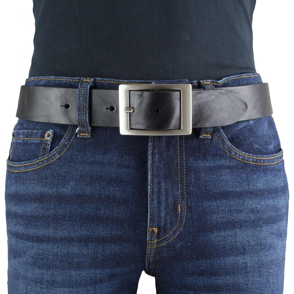 Jeans-Gü Gürtel aus BELTINGER Vollrindleder - mit Doppel-Schließe Chocolate, Ledergürtel Used-Look cm 4 Silber