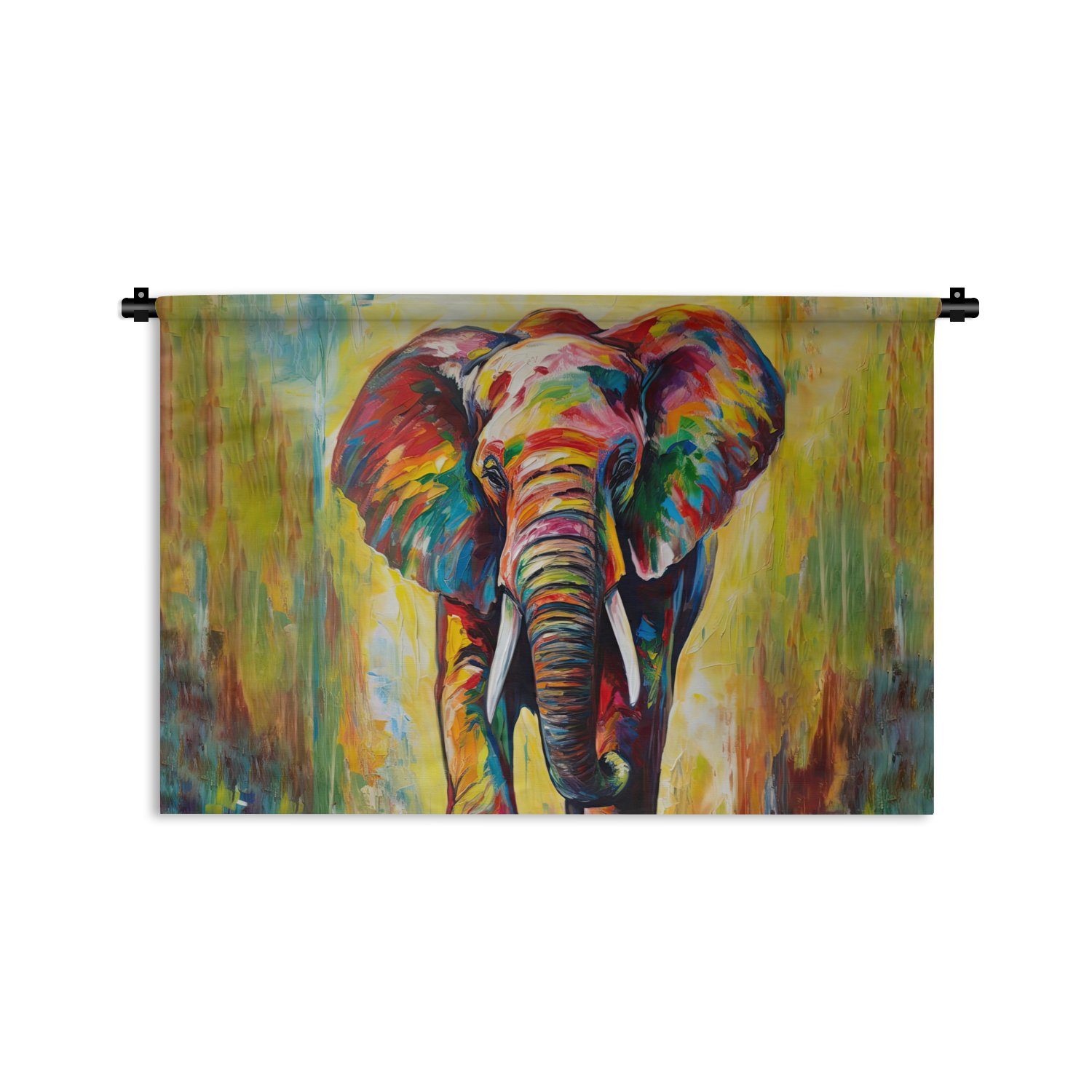 MuchoWow Wanddekoobjekt Elefant - Kunst - Malerei - Tiere - Regenbogen, Wanddeko für Wohnzimmer, Schlafzimmer, Kleid, Wandbehang, Kinderzimmer