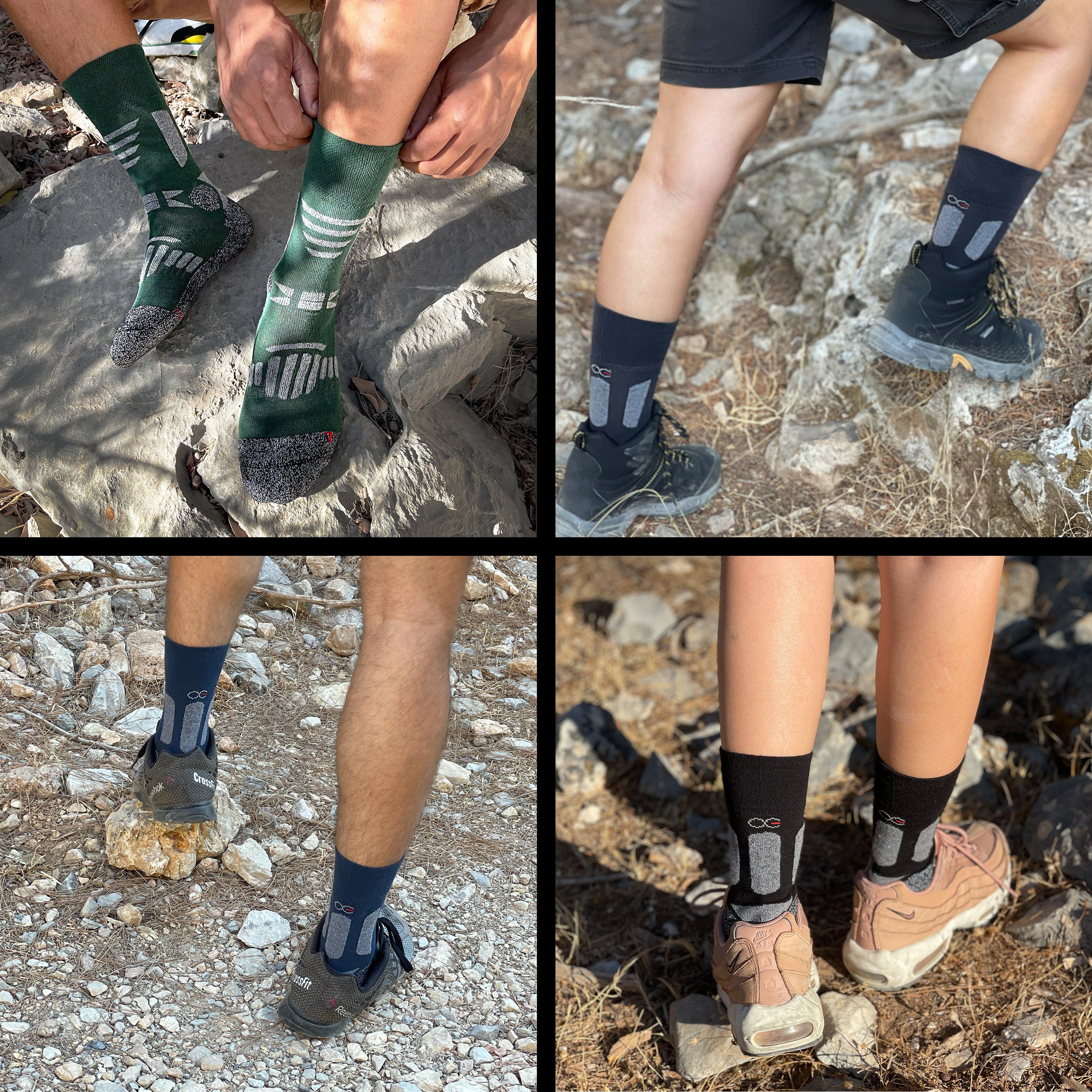 OCERA Wandersocken OCERA & Socken Mittelfußgummi HIKE-Trekking/Wander Paar Socken für Grün eingestricktem 3 mit Frottee, 3-Paar, Damen (Packung, Paar) 3 Herren, Logo, mit mit