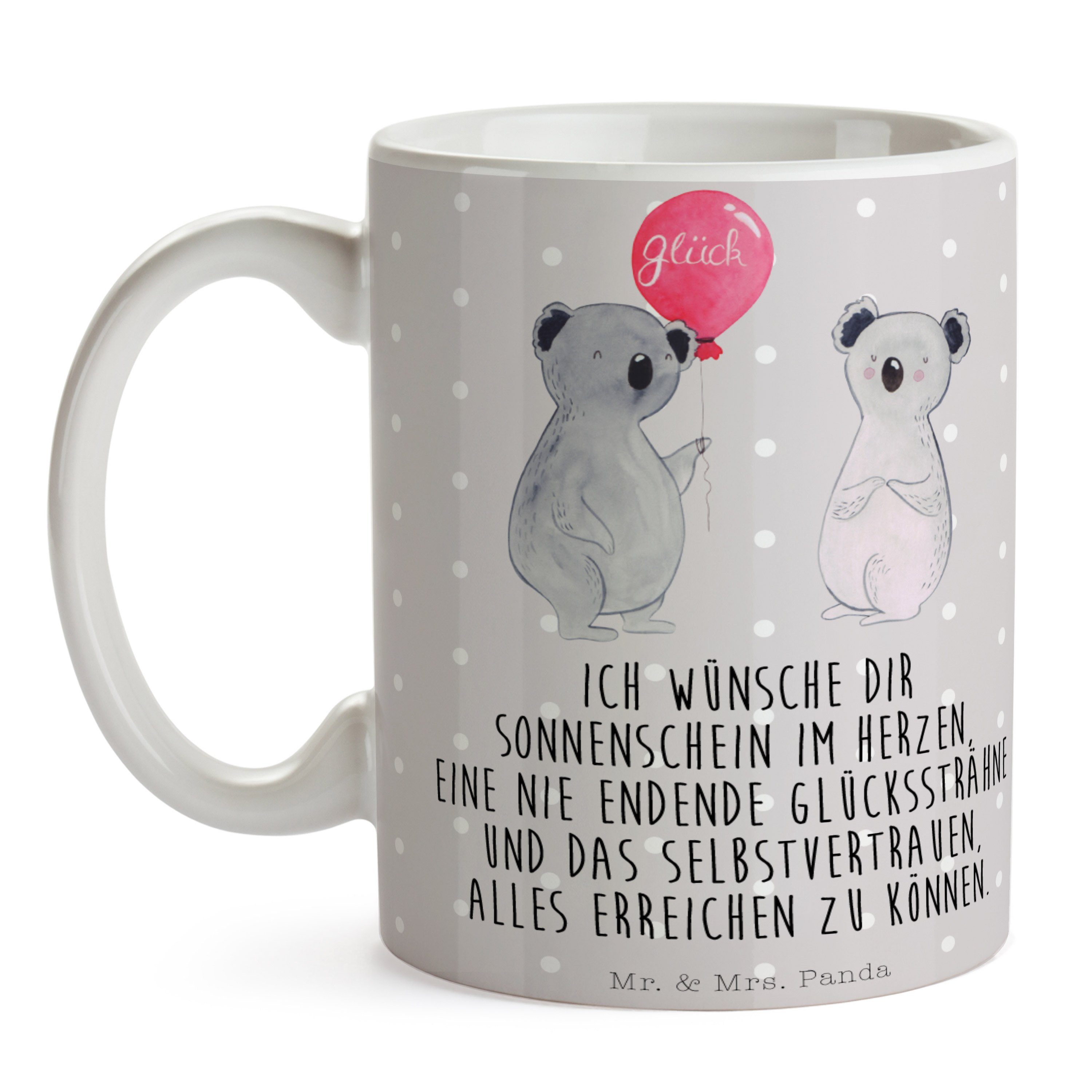 Mr. & Mrs. Panda Tasse - Teetasse, Geschenk, Tasse, - Kaffeebe, Grau Luftballon Pastell Koala Keramik